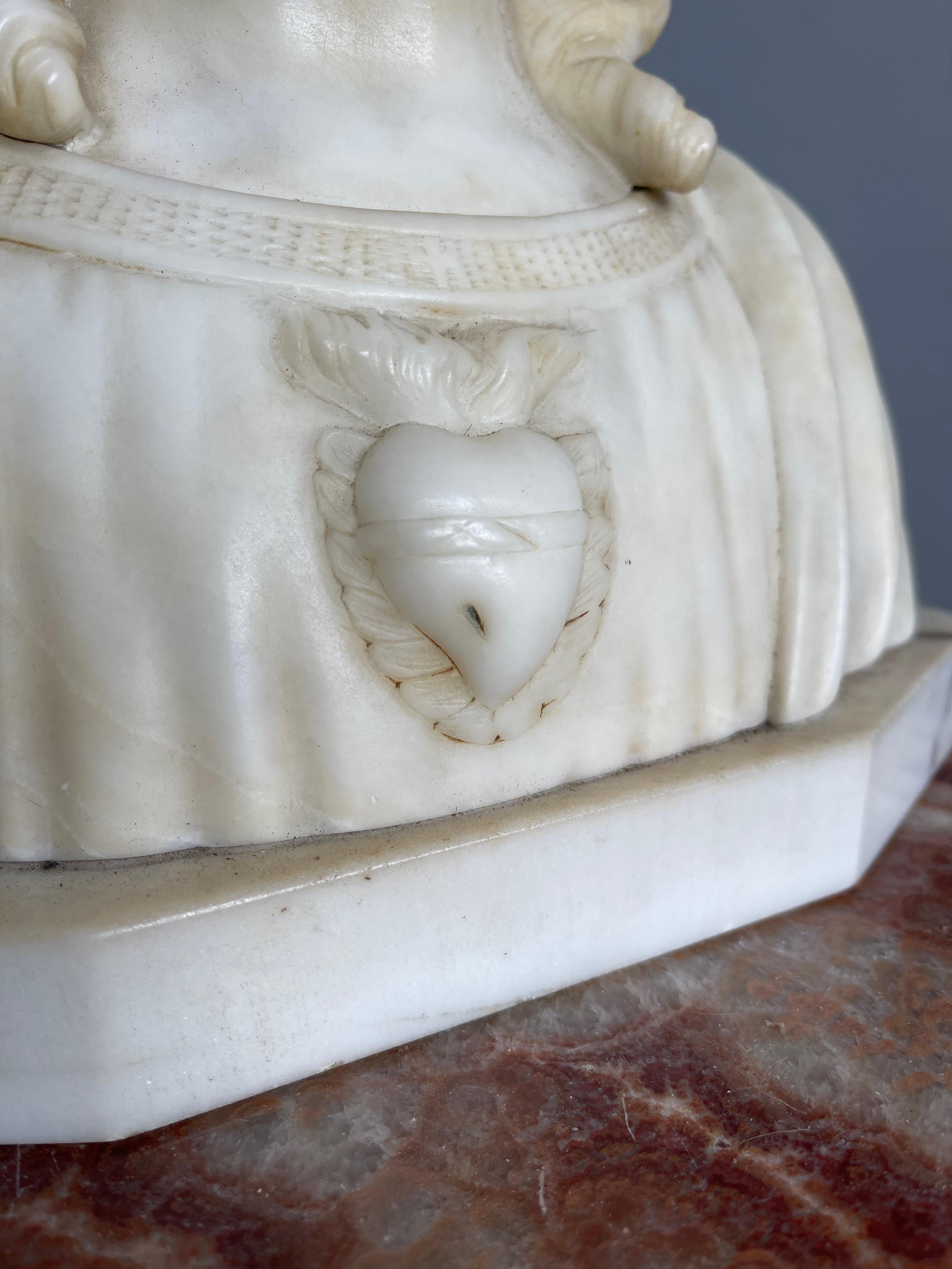 Early 1900s Signed Alabaster Sculpture / Bust of Jesus Christ on a Marble Base 10