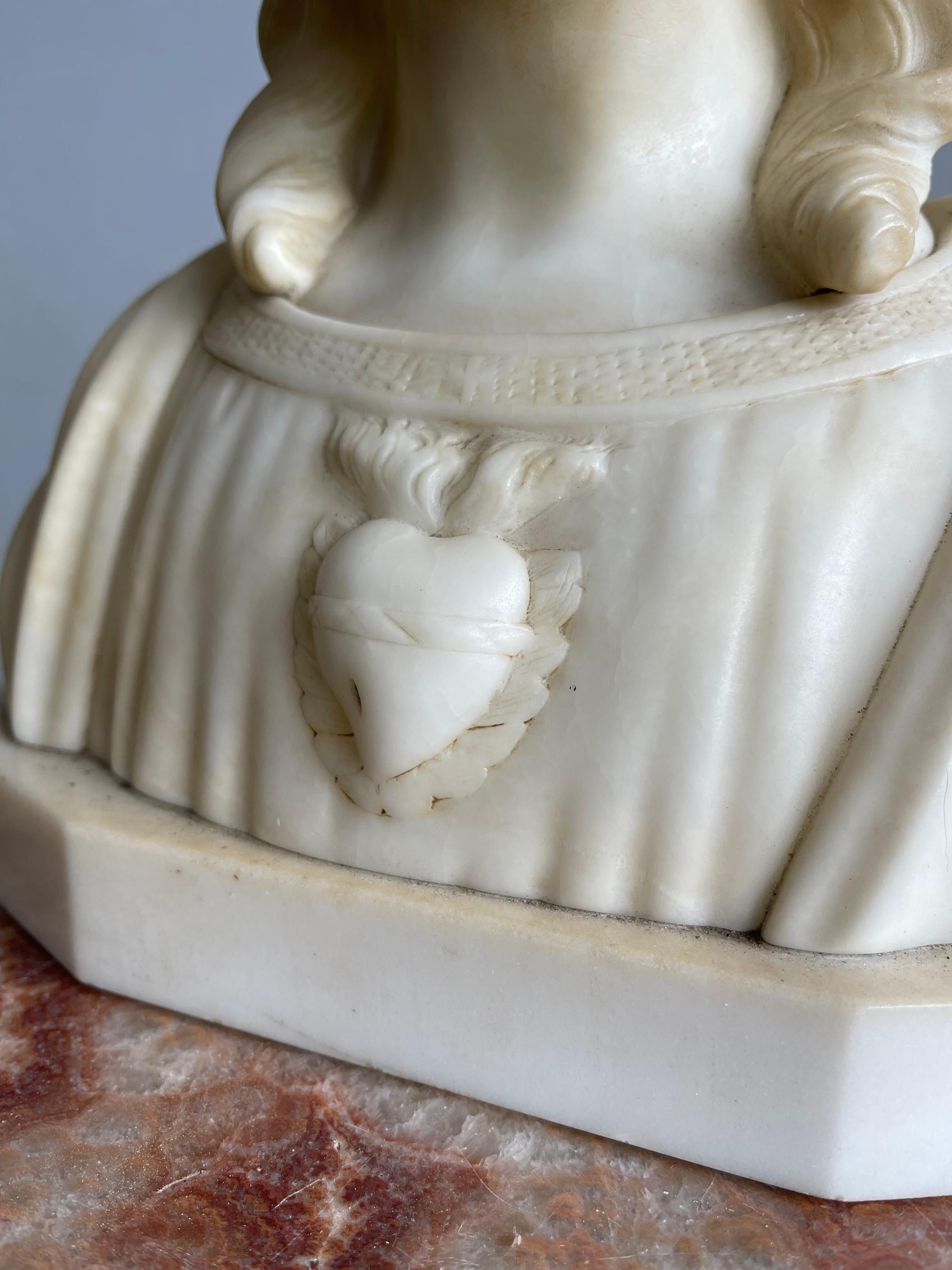 Early 1900s Signed Alabaster Sculpture / Bust of Jesus Christ on a Marble Base 2