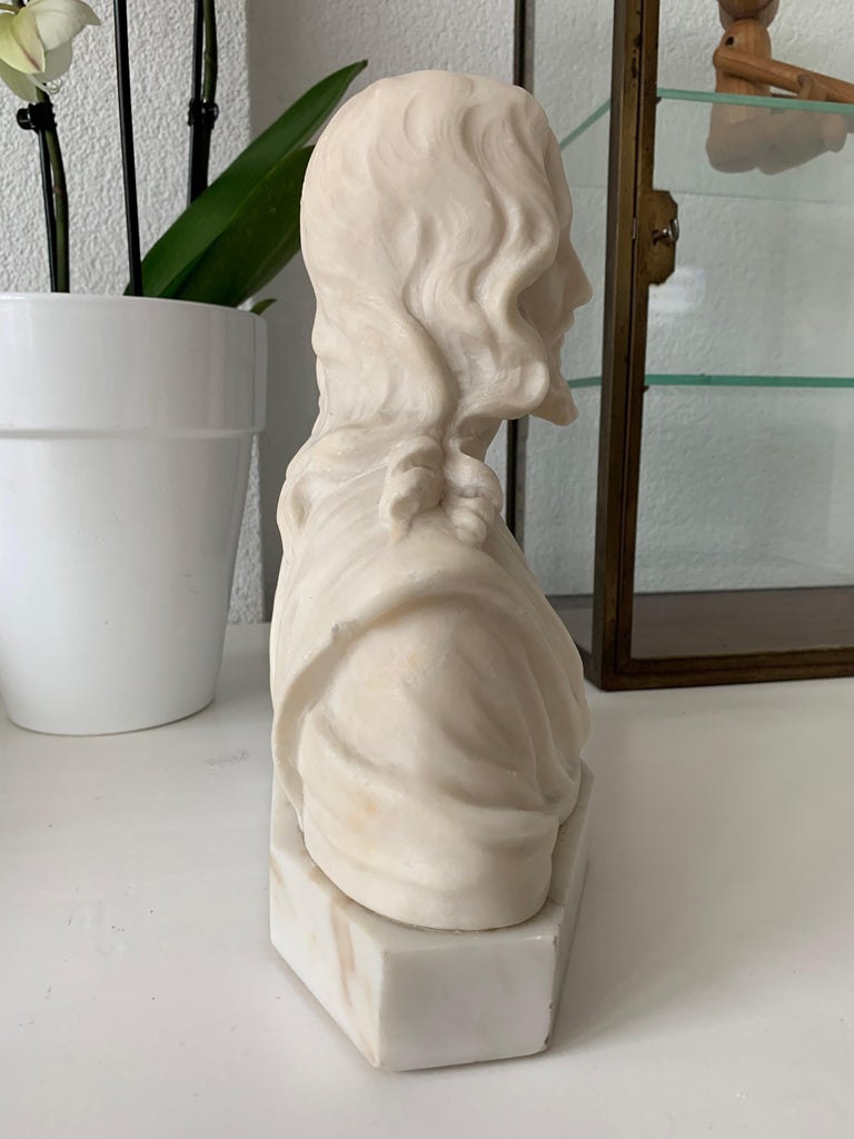Early 1900s Signed Marble Sculpture / Bust of Jesus Christ on an Art
