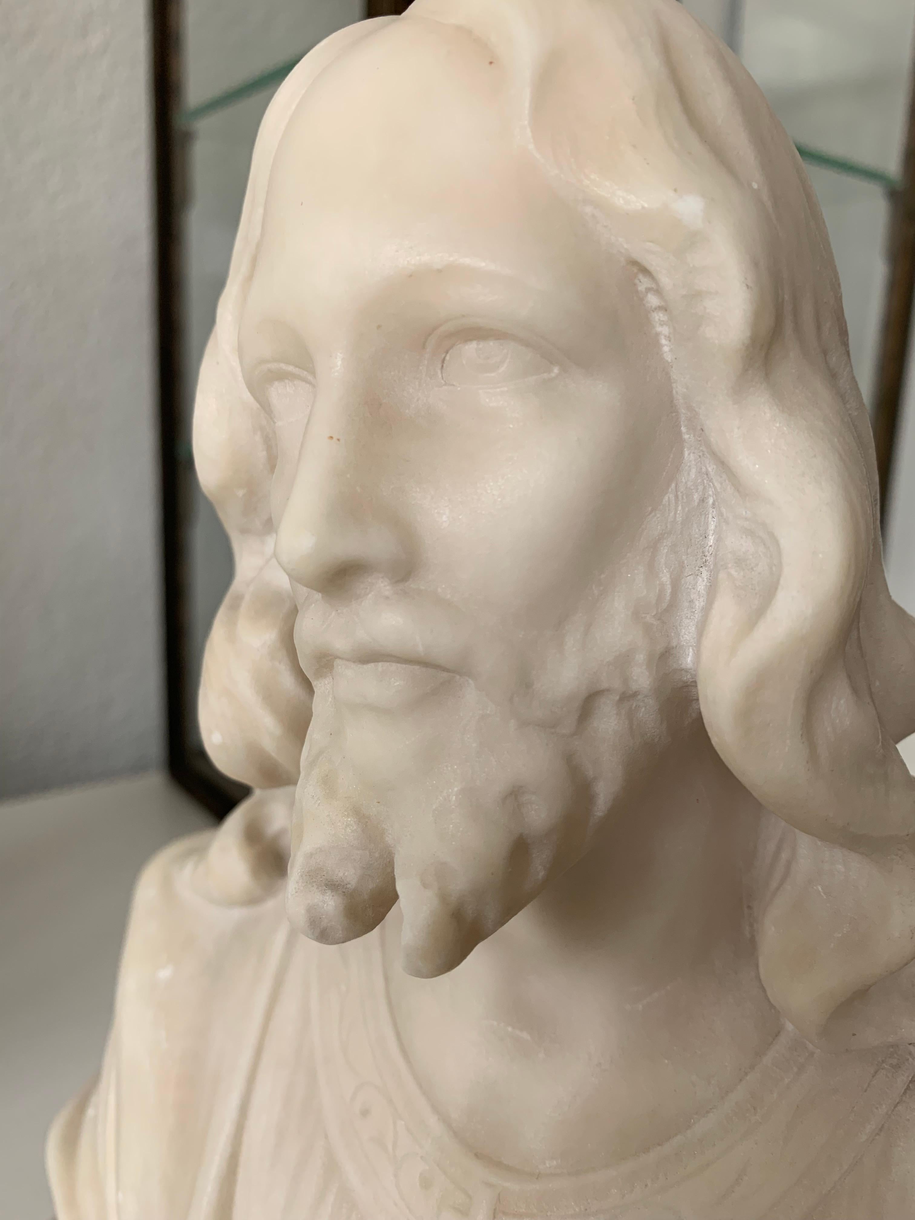 Early 1900s Signed Marble Sculpture / Bust of Jesus Christ on an Art Deco Base 5