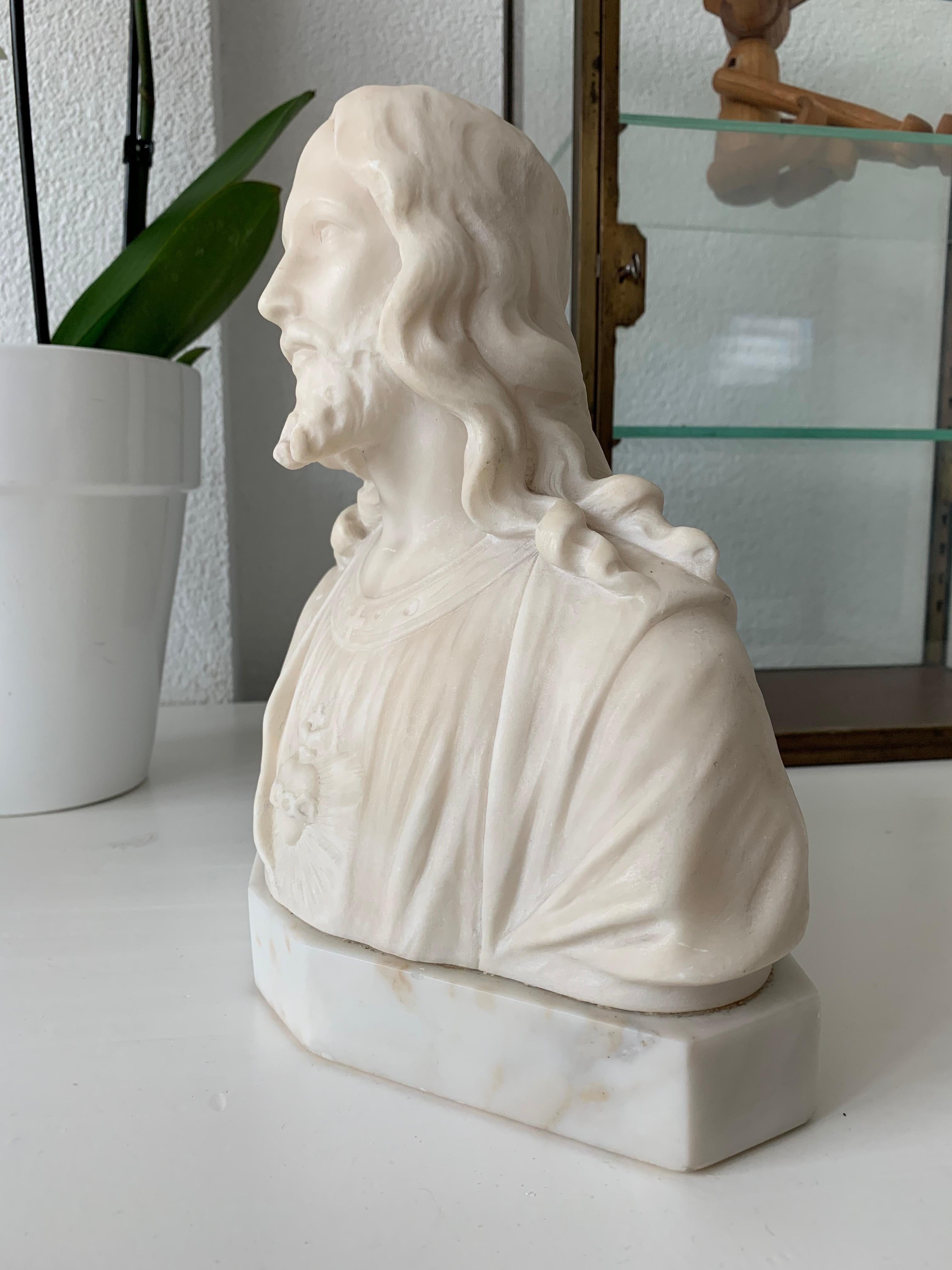 Early 1900s Signed Marble Sculpture / Bust of Jesus Christ on an Art Deco Base 6