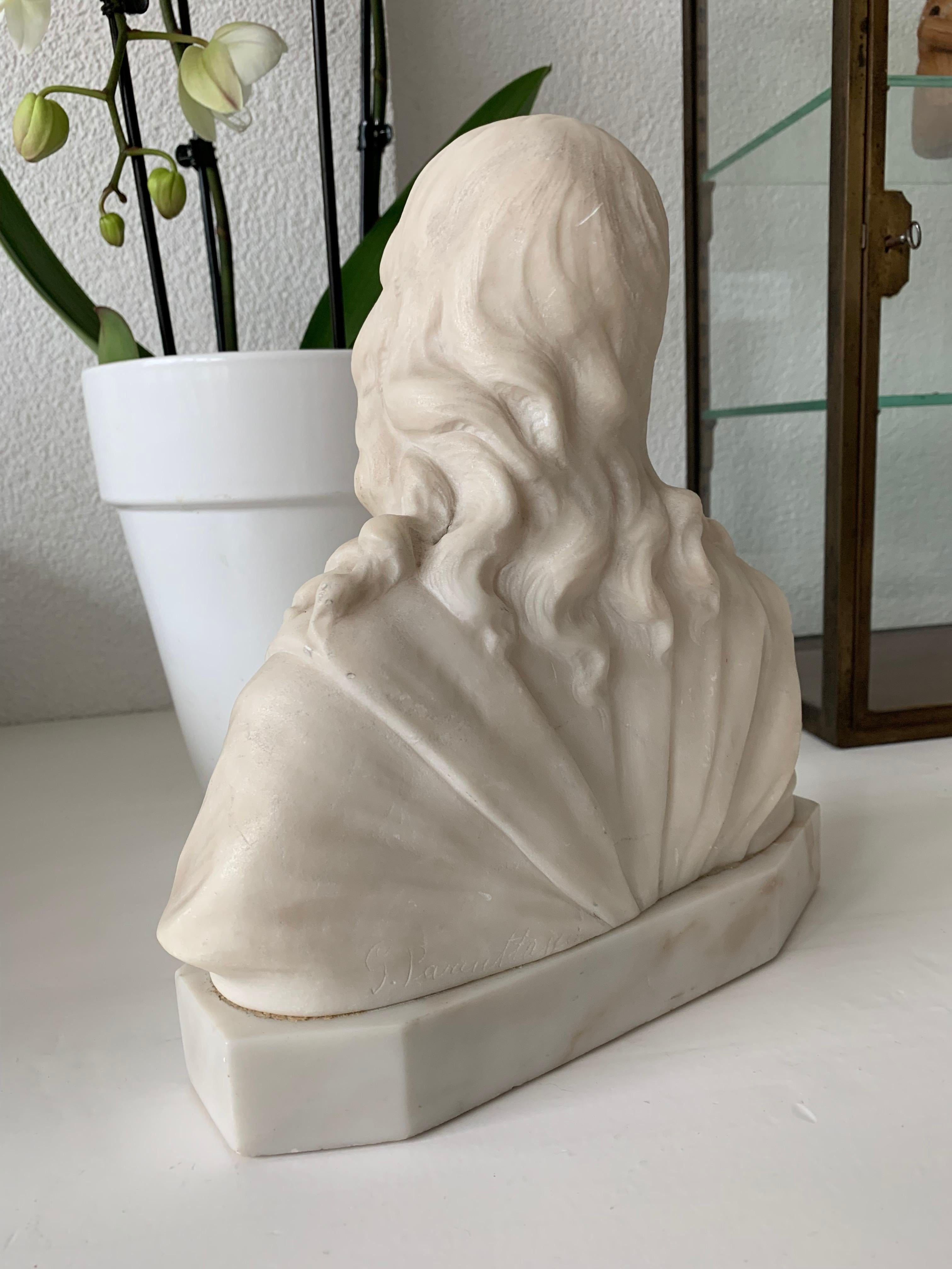 Early 1900s Signed Marble Sculpture / Bust of Jesus Christ on an Art Deco Base 7