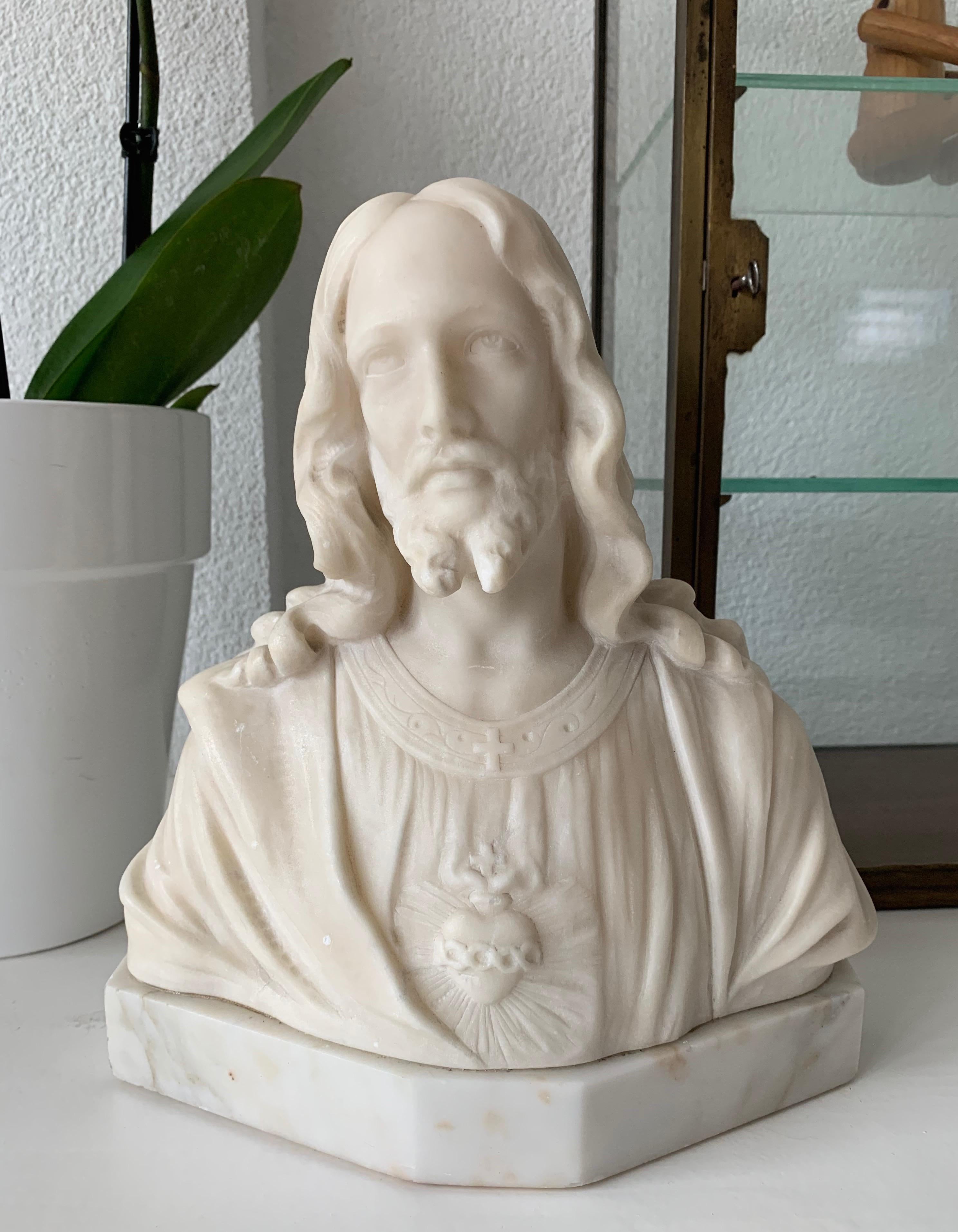 Early 1900s Signed Marble Sculpture / Bust of Jesus Christ on an Art Deco Base 8