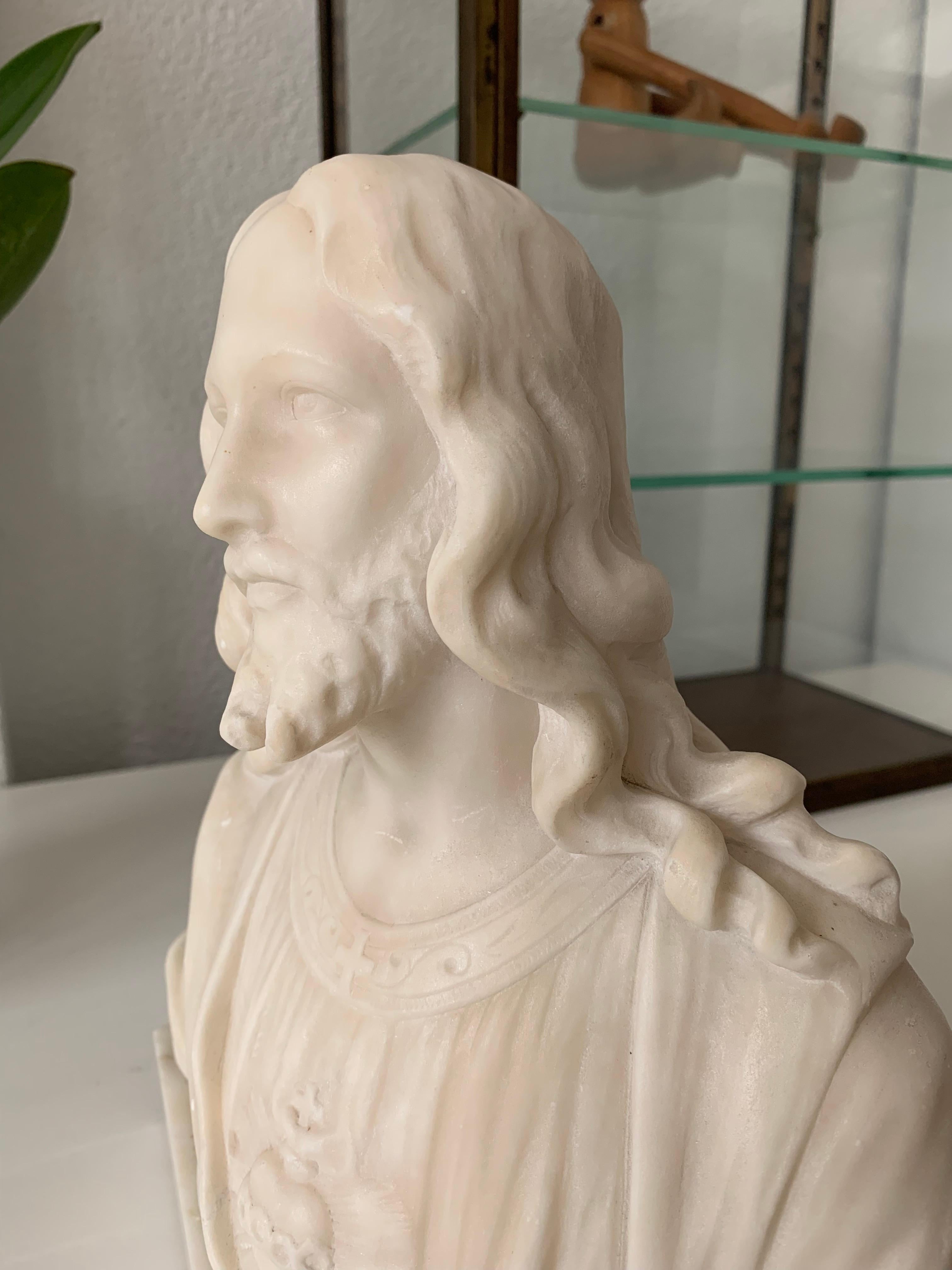 Early 1900s Signed Marble Sculpture / Bust of Jesus Christ on an Art Deco Base 9