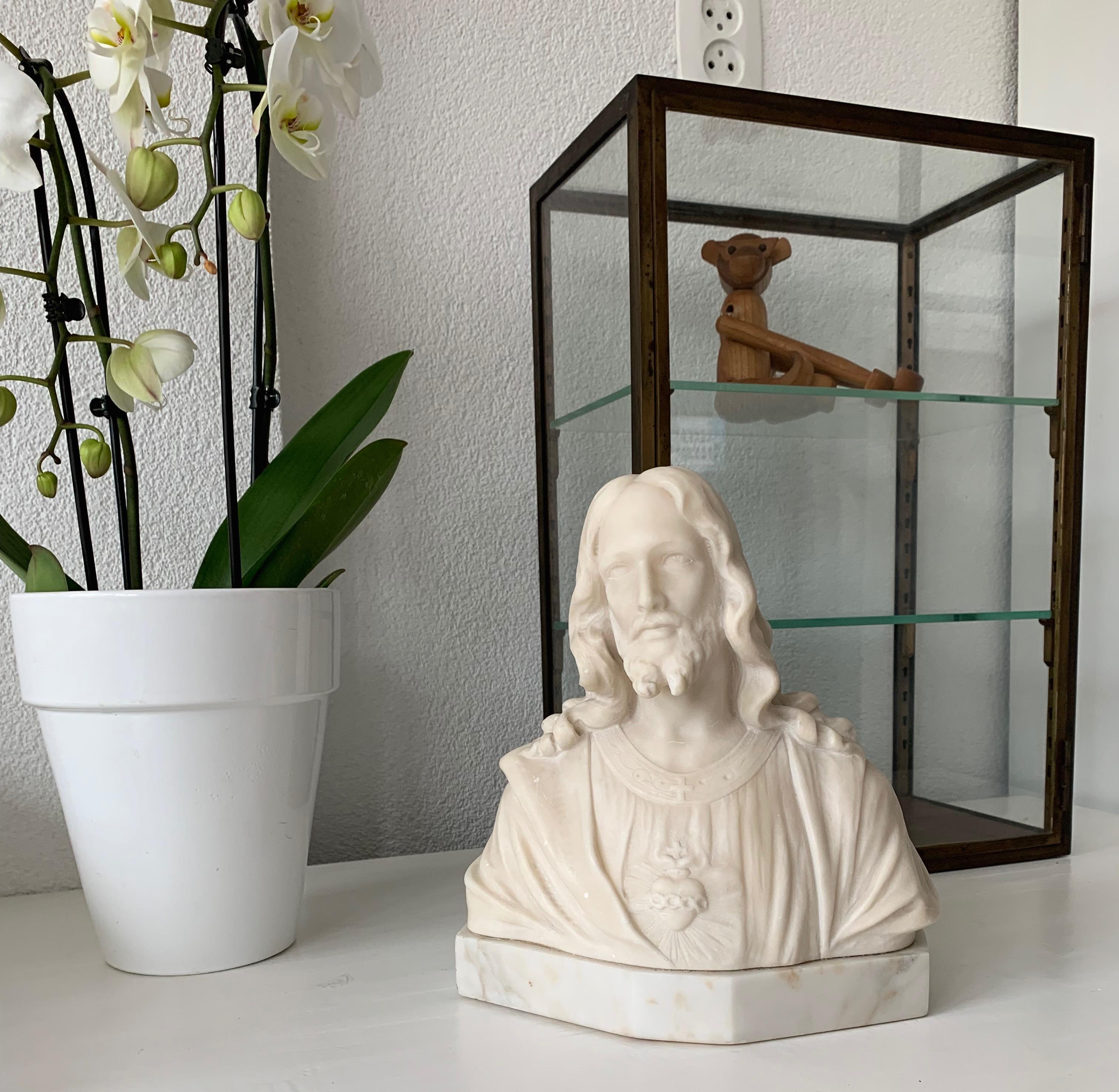 Early 1900s Signed Marble Sculpture / Bust of Jesus Christ on an Art Deco Base 10