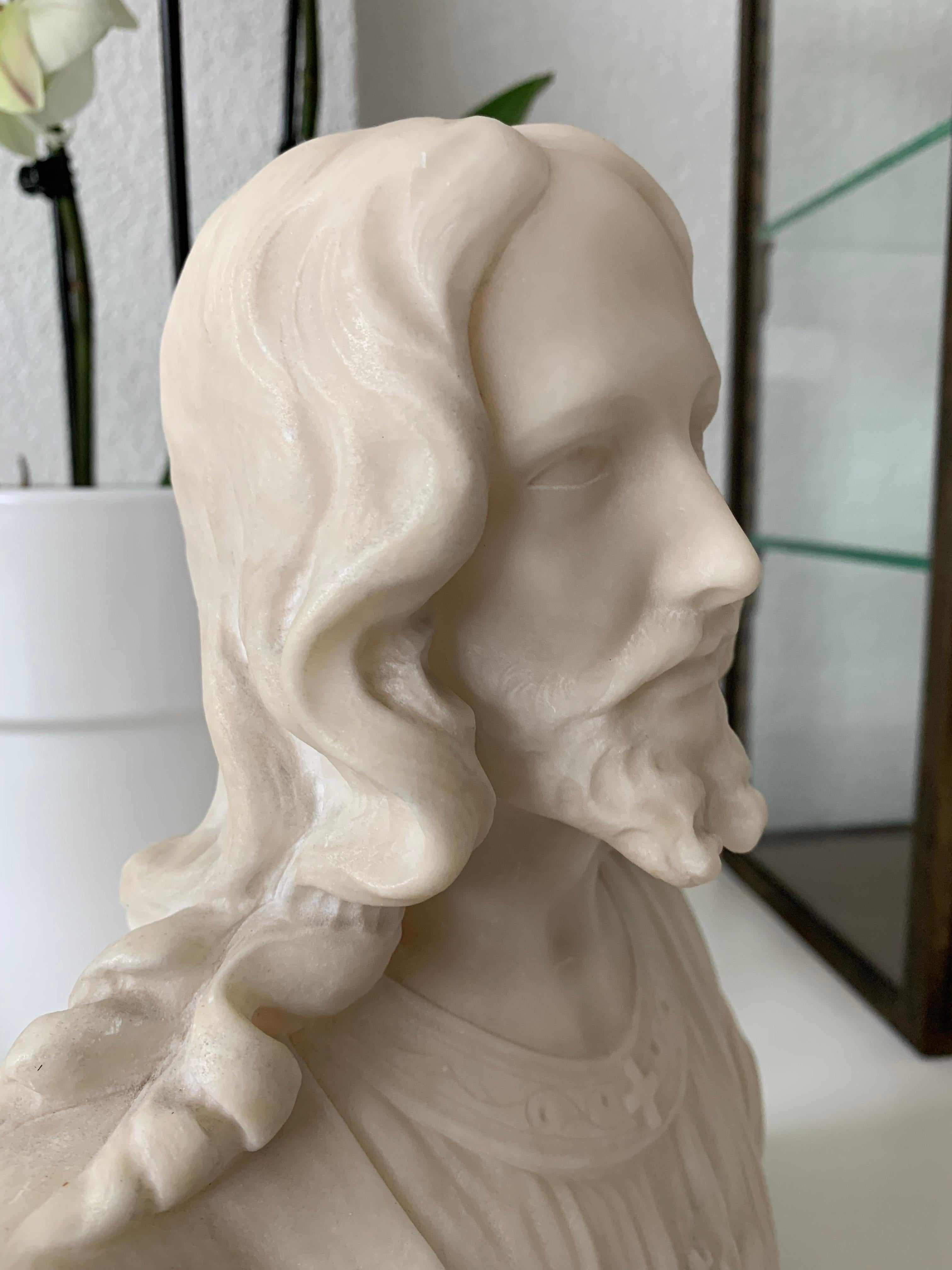 Italian Early 1900s Signed Marble Sculpture / Bust of Jesus Christ on an Art Deco Base