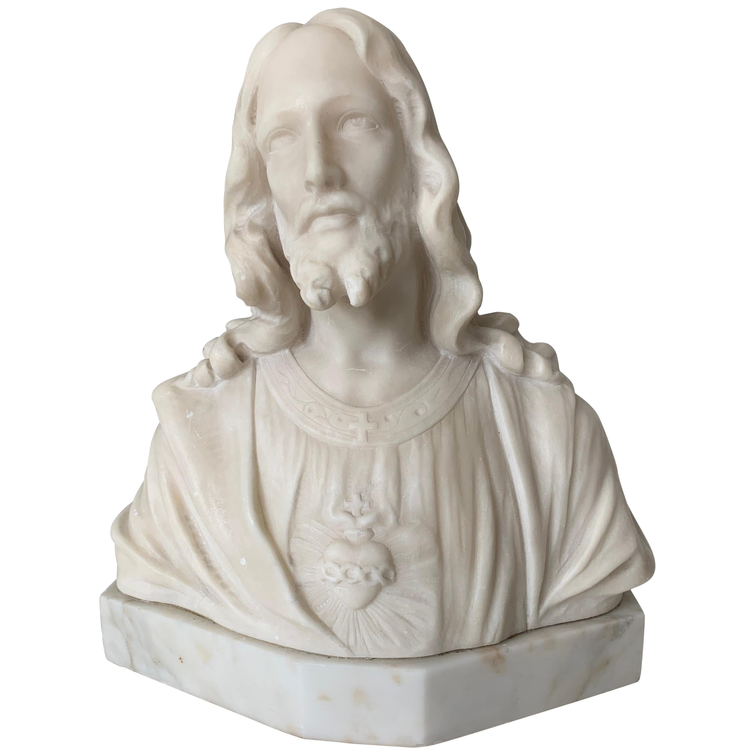 Early 1900s Signed Marble Sculpture / Bust of Jesus Christ on an Art Deco Base