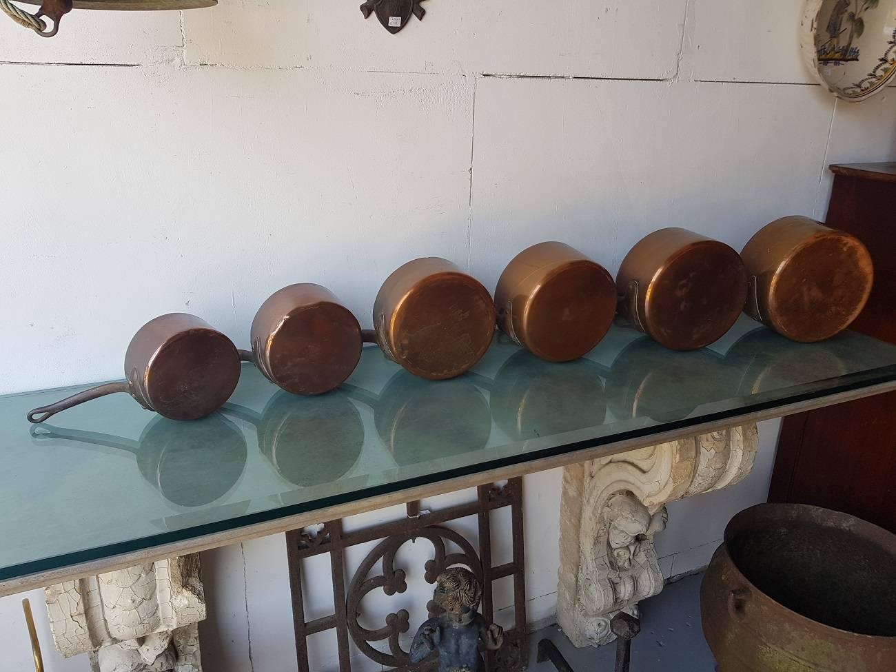 19th Century Early 1900s Six-Piece French Copper Pans