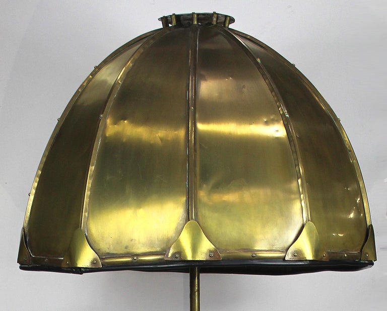 Early 1900s Solid Brass Floor Lamp With Dome Shade