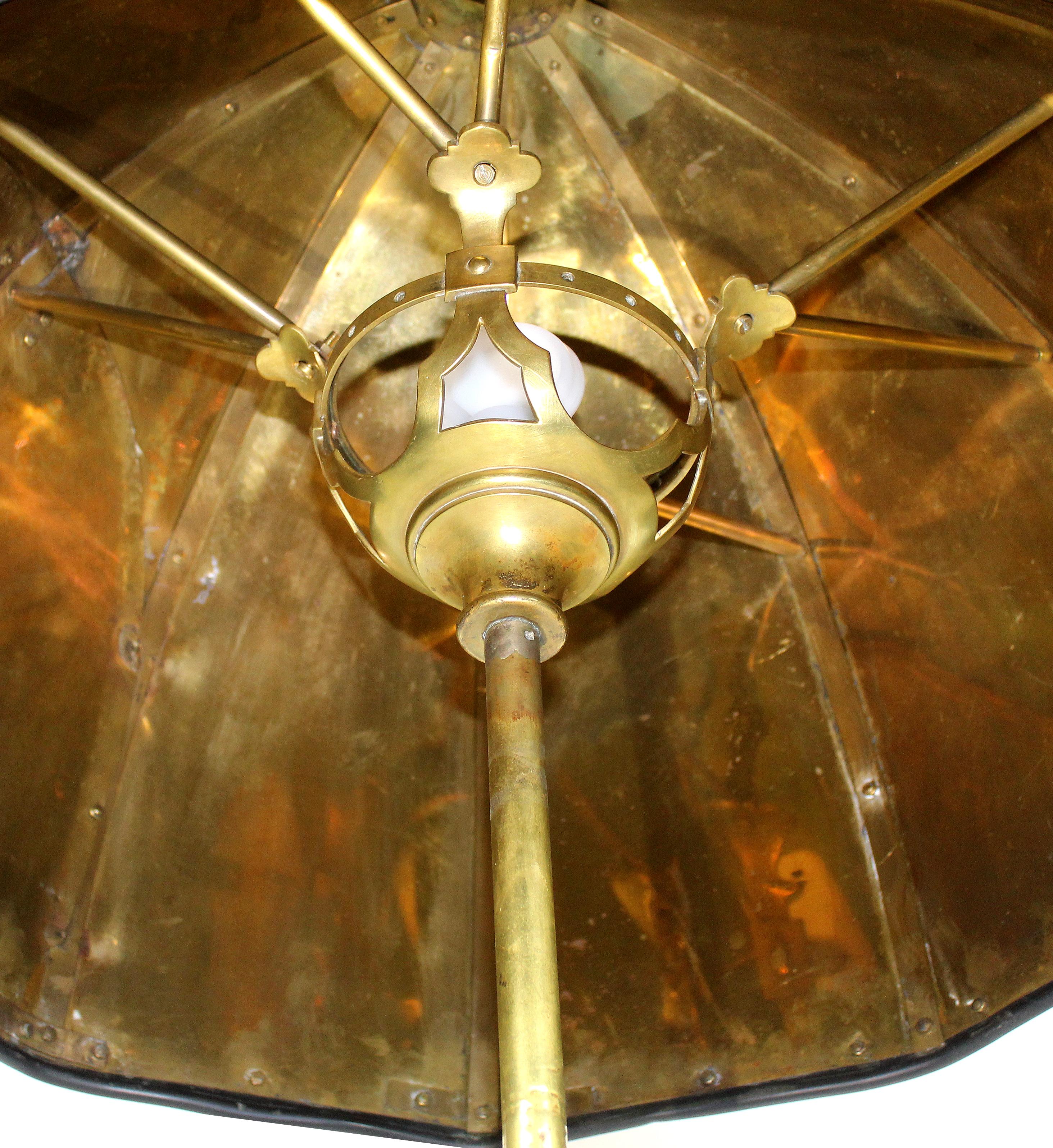 Early 1900s Solid Brass Floor Lamp with Brass Dome Shade In Fair Condition In Miami, FL