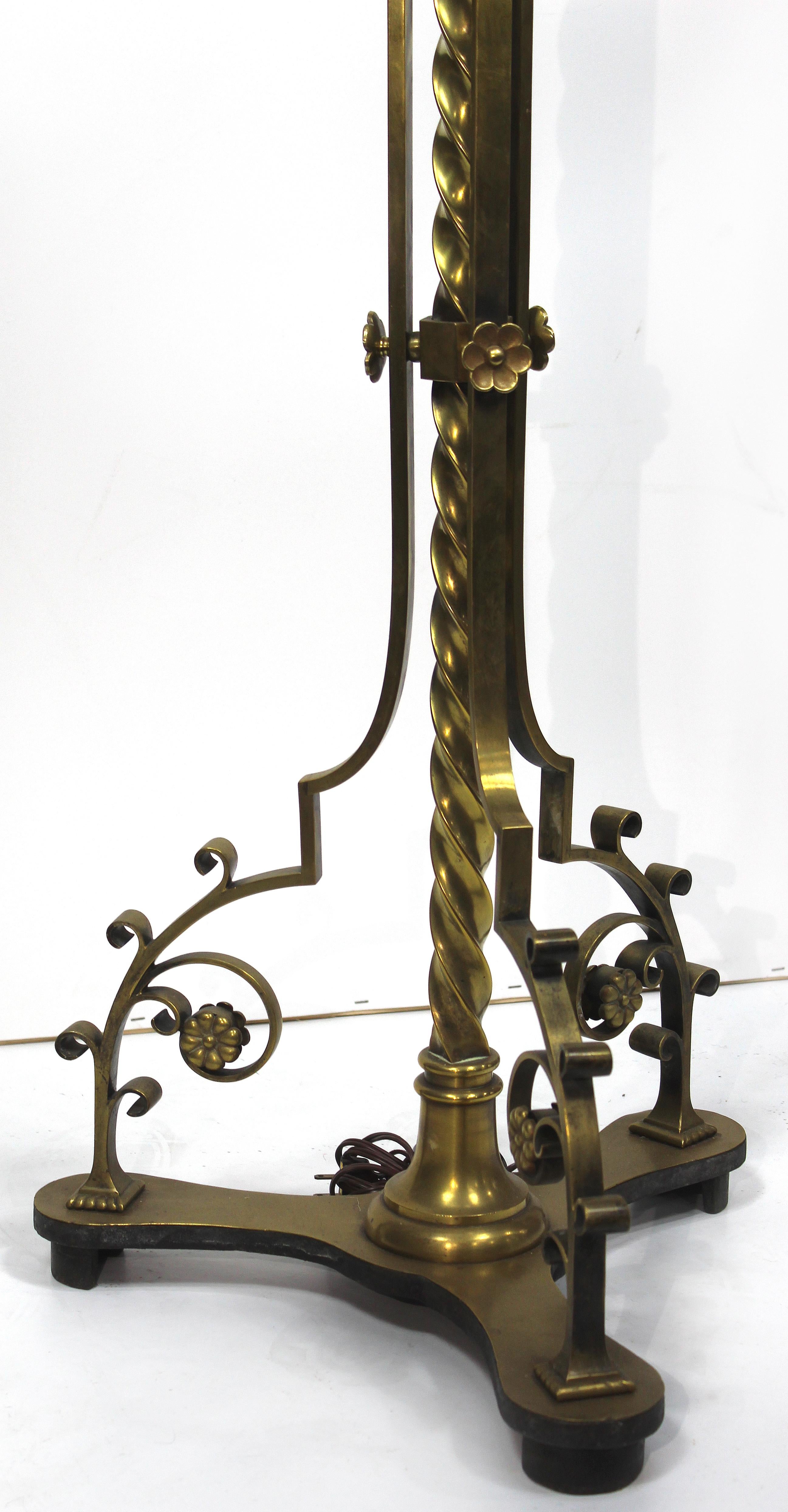 20th Century Early 1900s Solid Brass Floor Lamp with Brass Dome Shade