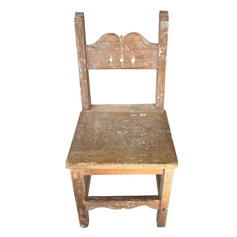 Early 20th Century Early 1900s Spanish Rustic Antique Hand Carved Wood Child's Chair - Spain For Sale