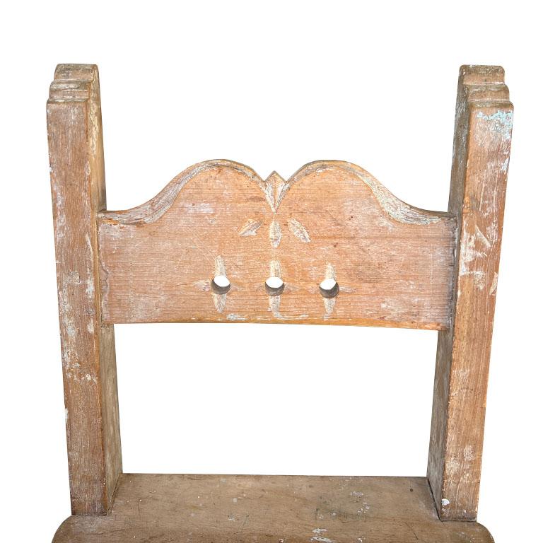 Early 1900s Spanish Rustic Antique Hand Carved Wood Child's Chair - Spain For Sale 2