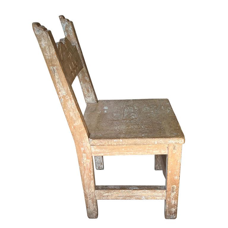 Early 1900s Spanish Rustic Antique Hand Carved Wood Child's Chair - Spain For Sale 3