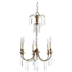 Antique Early 1900s Swedish Chandelier with Waterford Crystal Drops