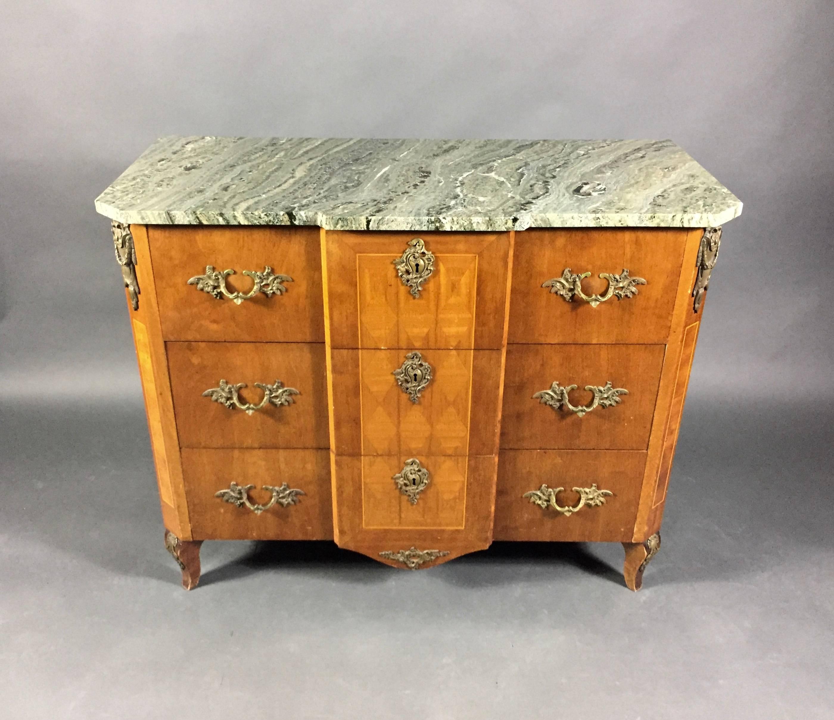 Early 1900s Swedish Dresser with Intarsia and Marble Top For Sale 2