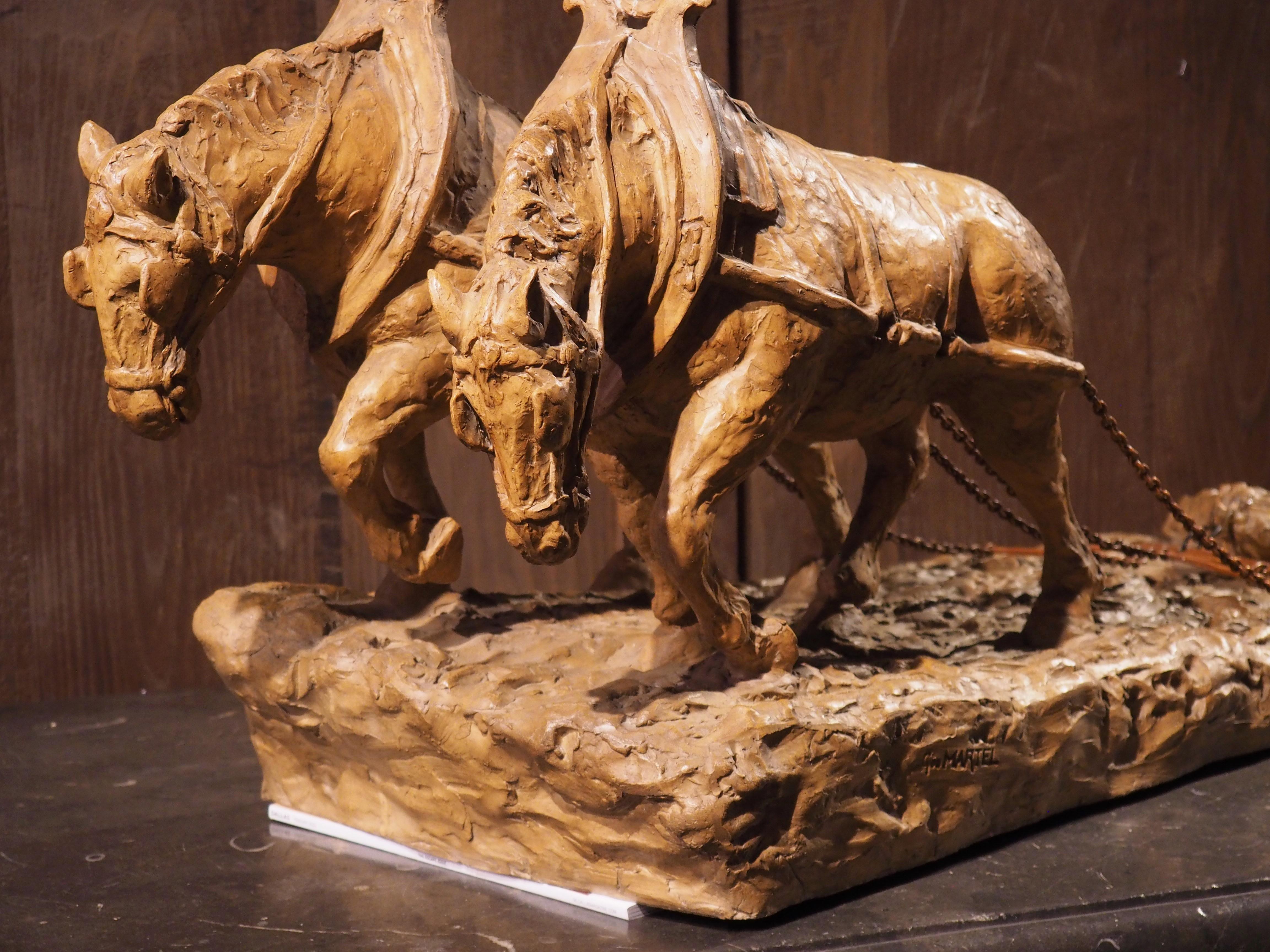 Early 1900s Terra Cotta Plow Horses Sculpture from France 7