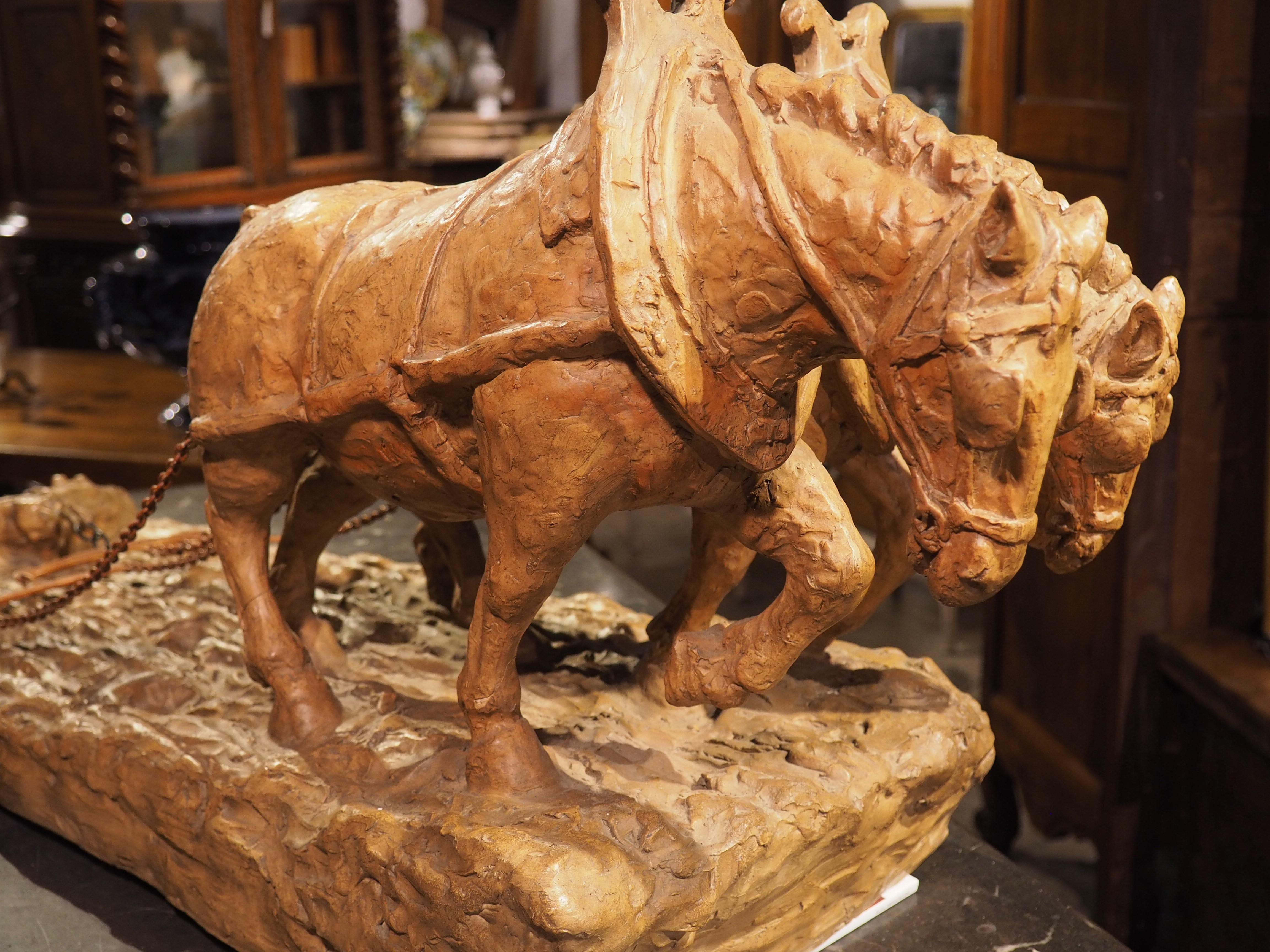 Early 1900s Terra Cotta Plow Horses Sculpture from France 8