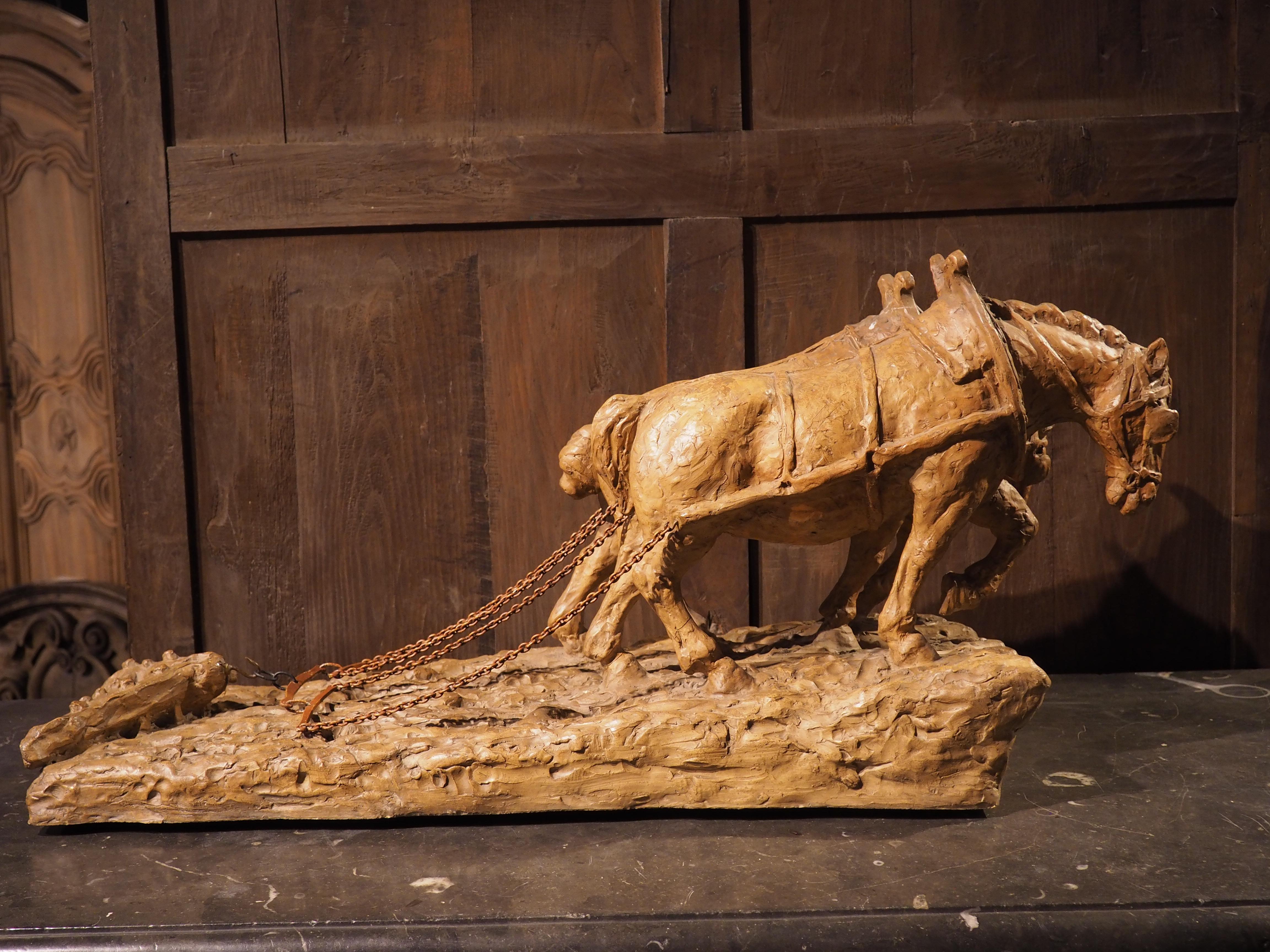 Early 1900s Terra Cotta Plow Horses Sculpture from France 10