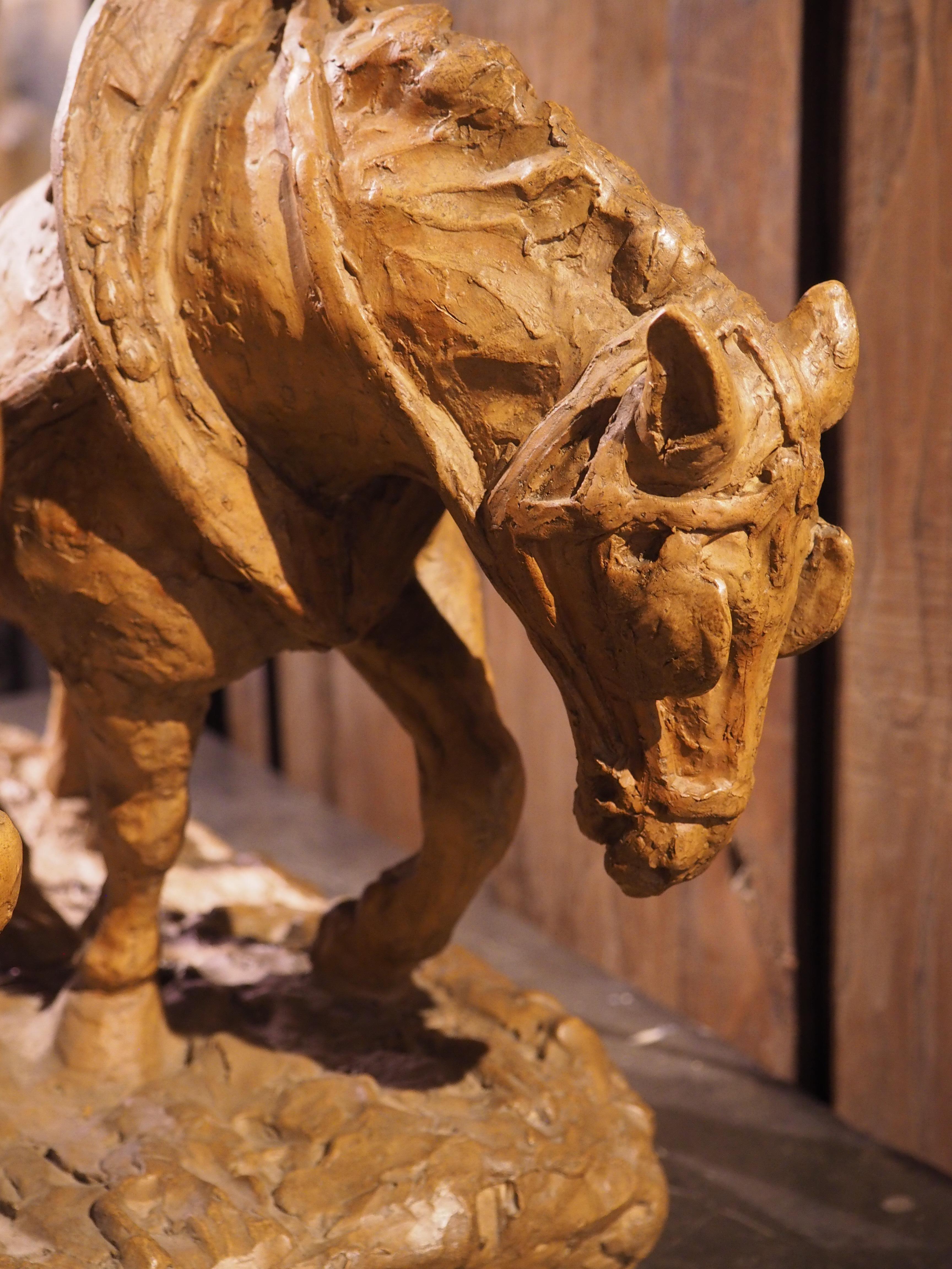 Early 1900s Terra Cotta Plow Horses Sculpture from France 12