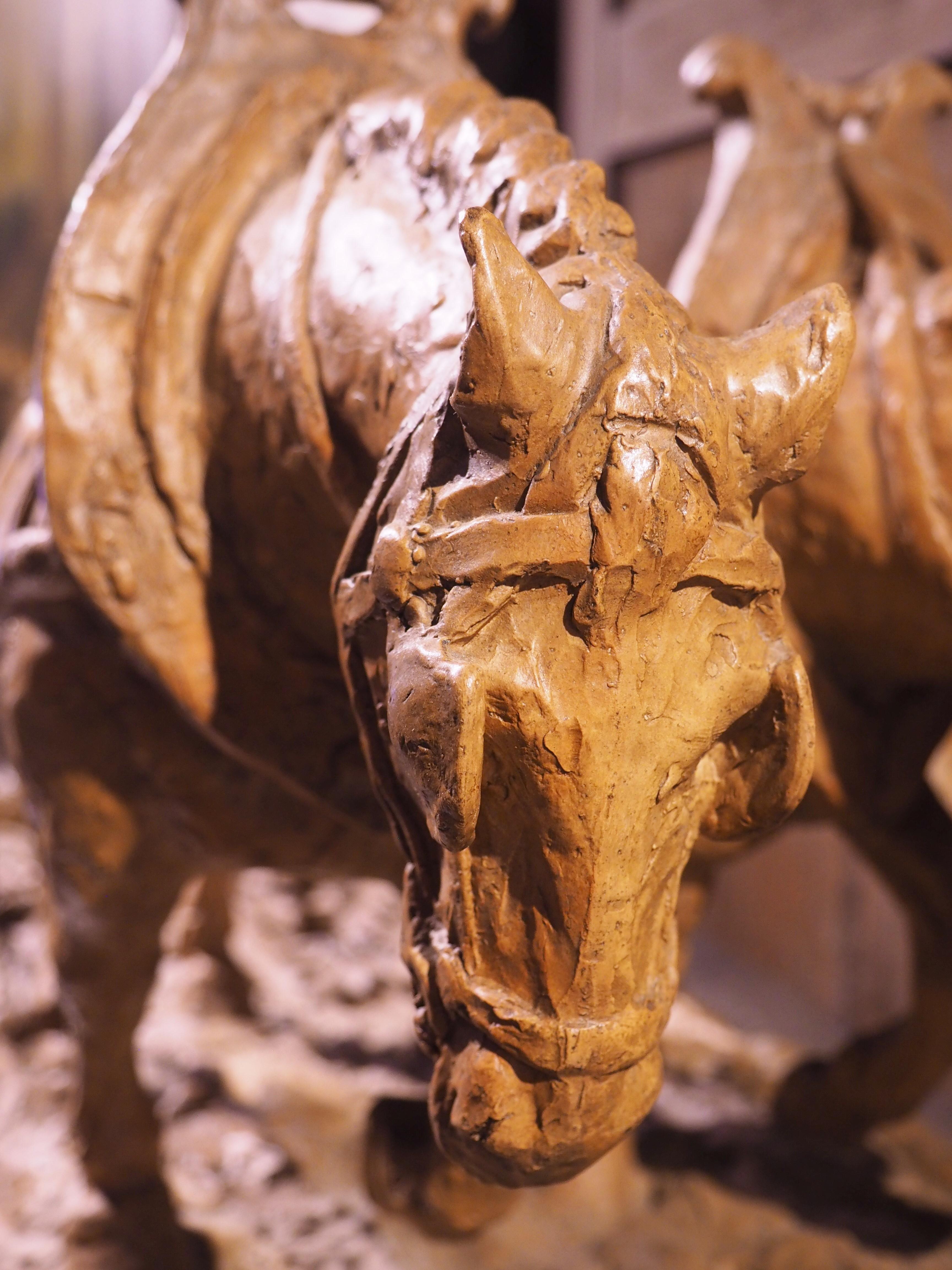 Early 1900s Terra Cotta Plow Horses Sculpture from France 13