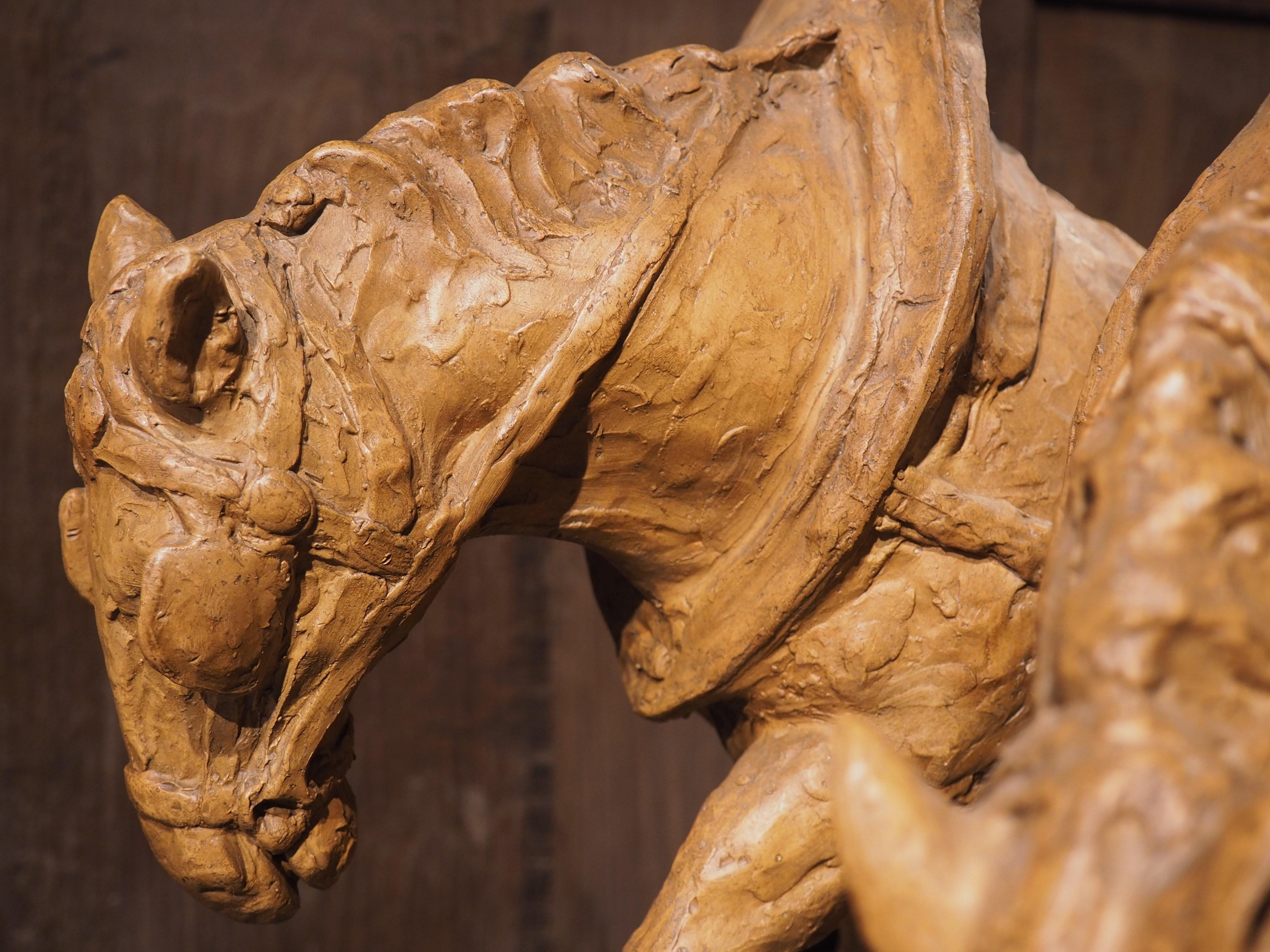 Early 1900s Terra Cotta Plow Horses Sculpture from France 2