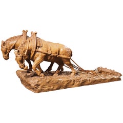 Frühe Terrakotta-Plow-Pferden-Skulptur aus Frankreich, frühe 1900er Jahre