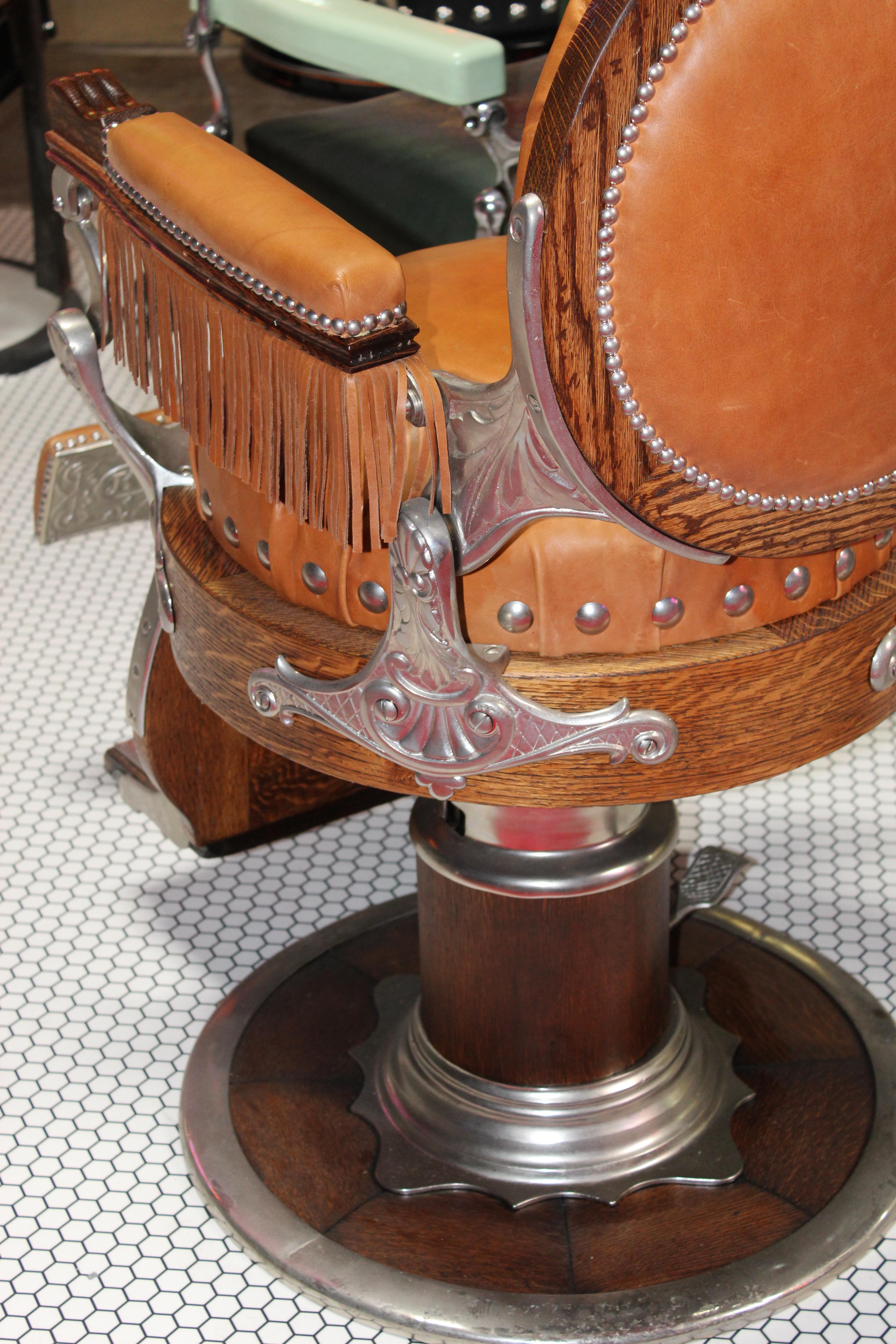 Early 1900s Theo A Kochs Wood Barber Chair For Sale 10