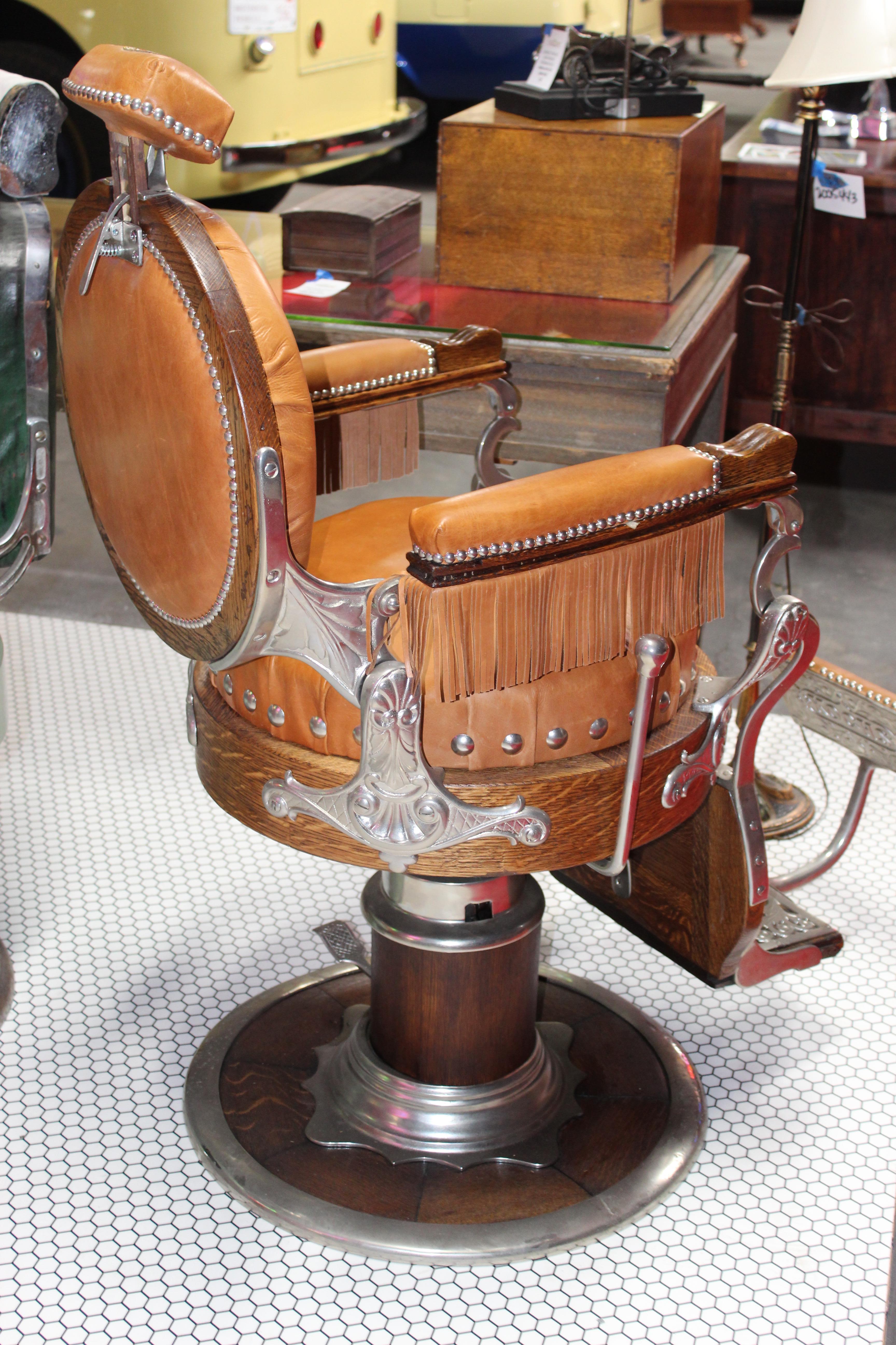Early 1900s Theo A Kochs Wood Barber Chair For Sale 11