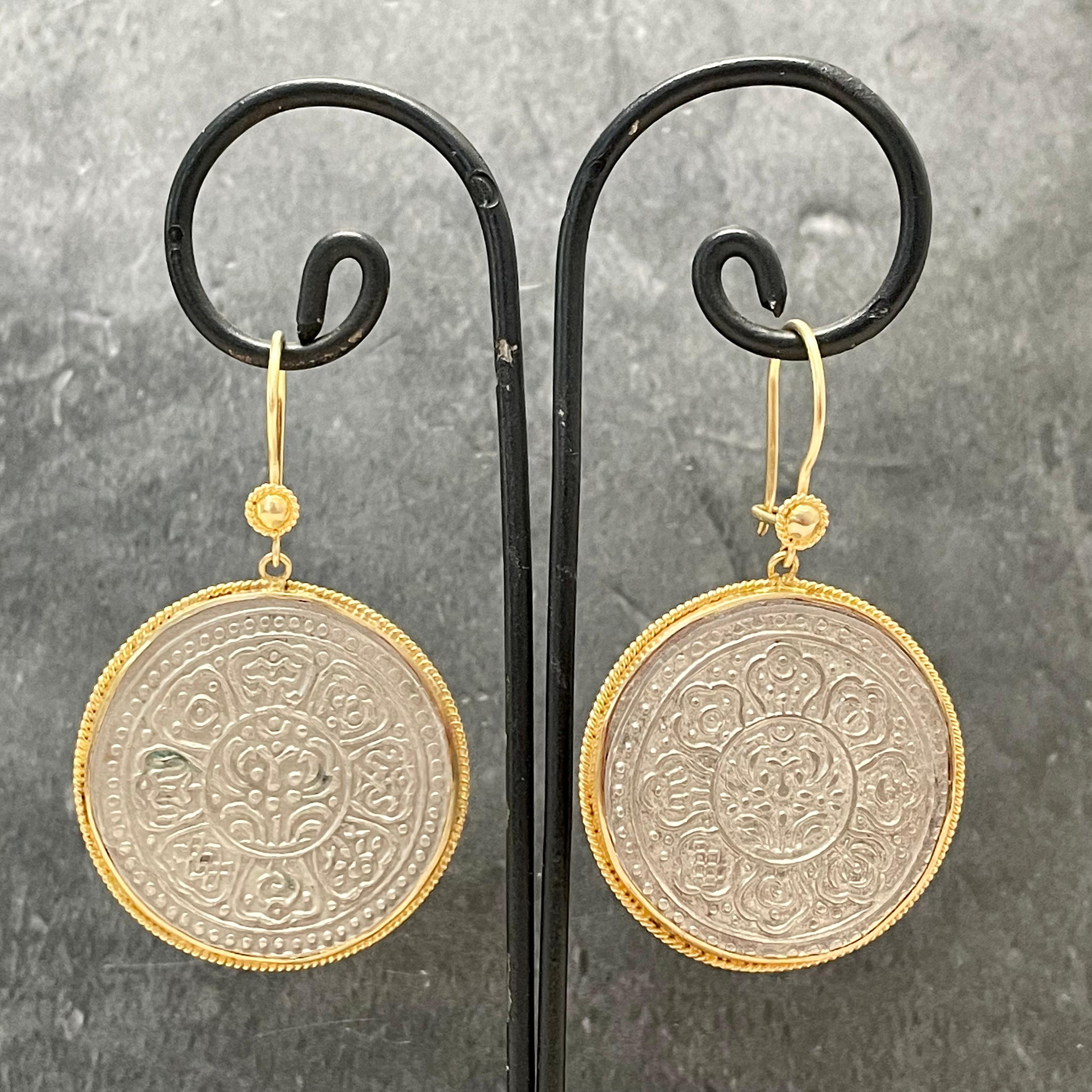 Early 1900's Tibet Silver Tangka Coin 18K Gold Wire Earrings For Sale 4