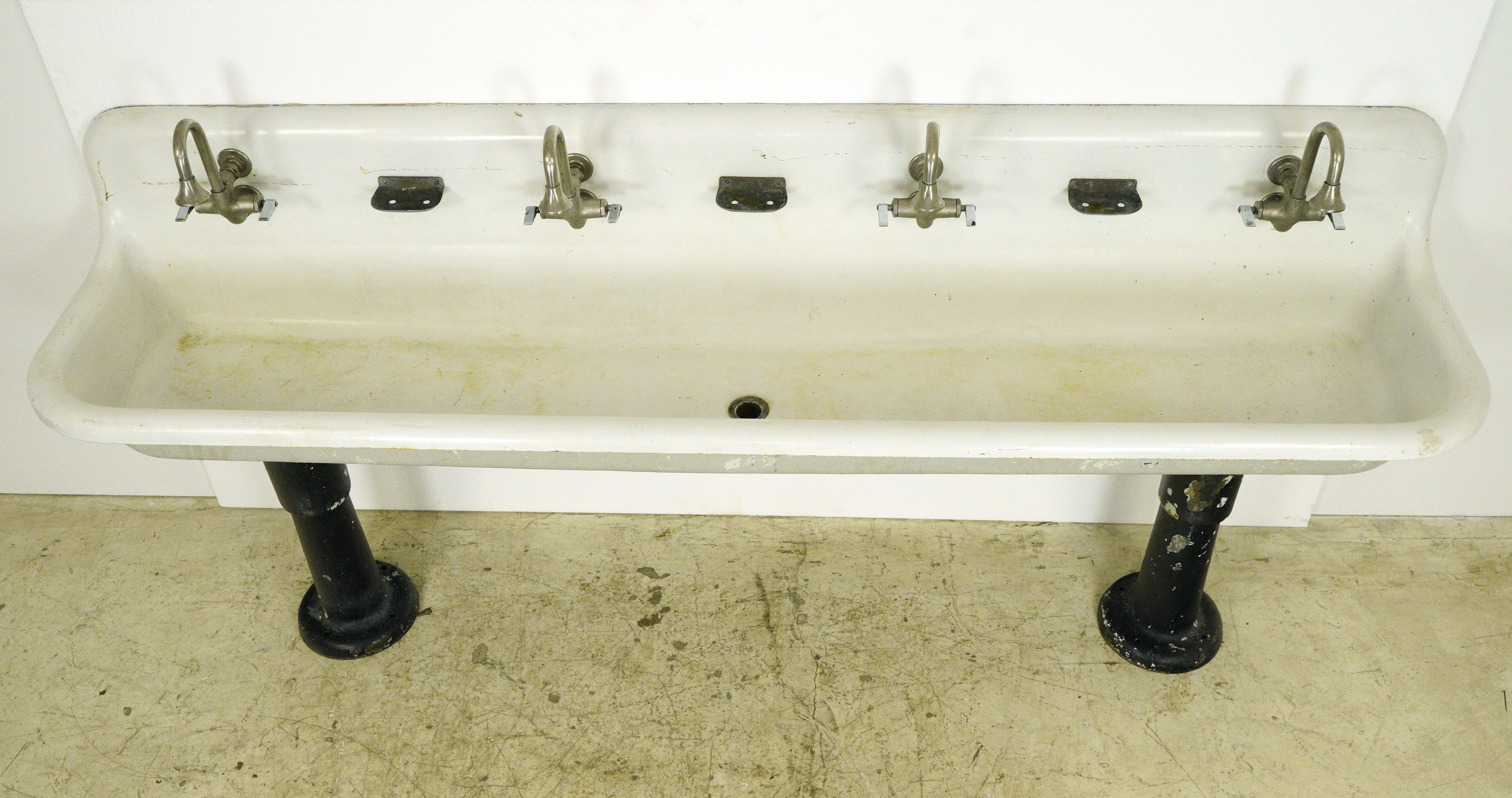Early 1900s Trough Gang Sink with Original Pedestal Legs 2