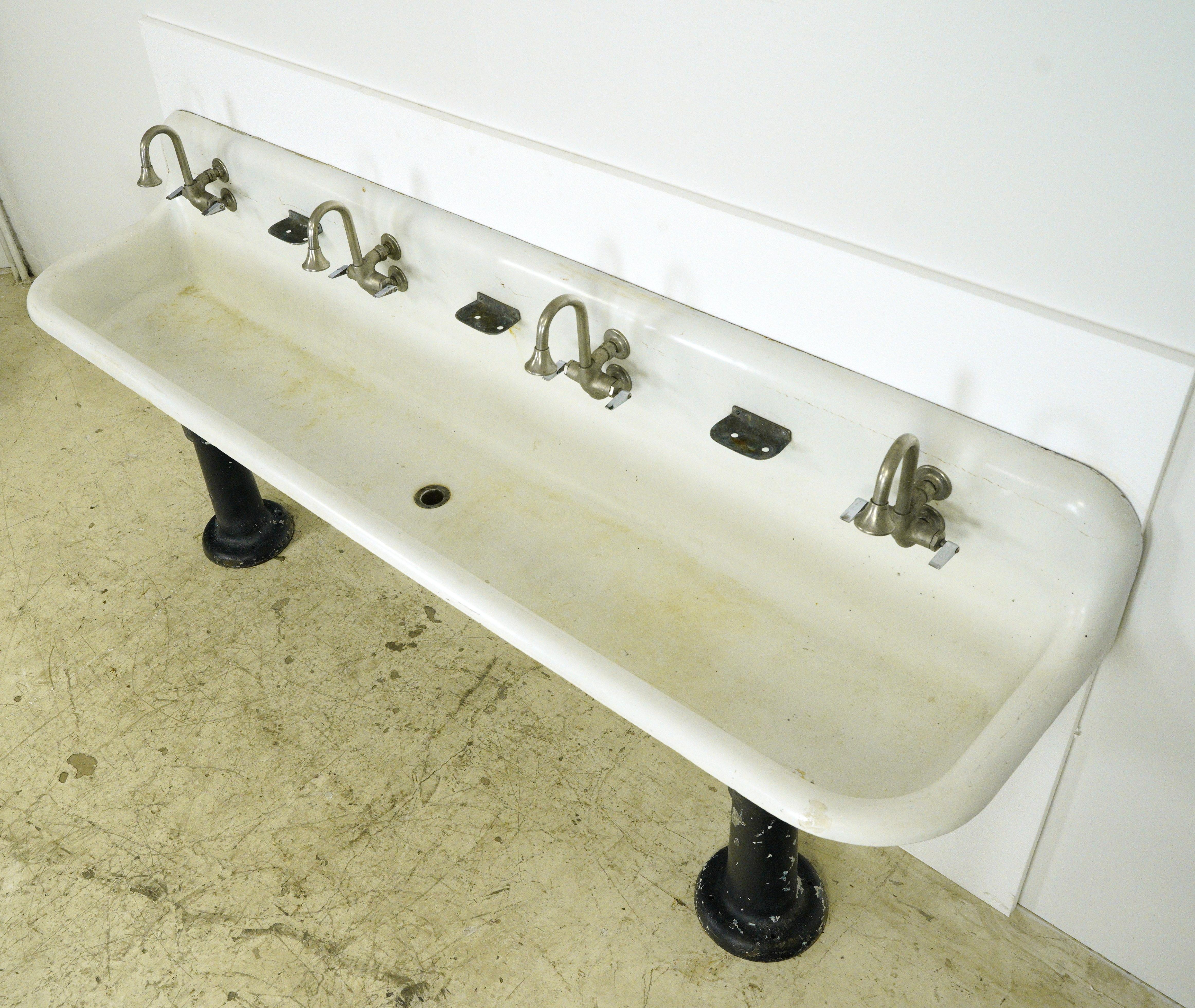Early 1900s Trough Gang Sink with Original Pedestal Legs 3