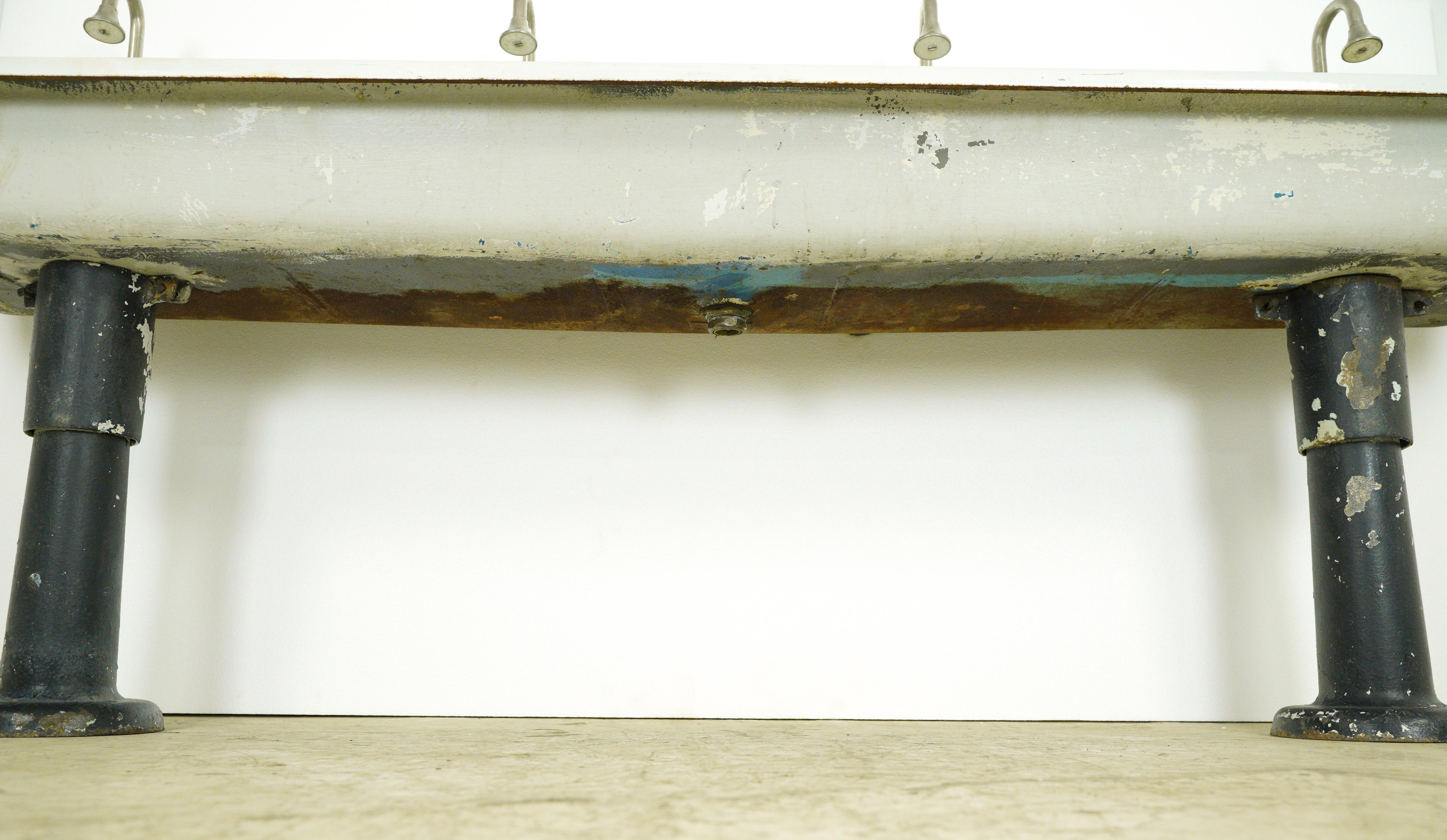 Early 1900s Trough Gang Sink with Original Pedestal Legs 4