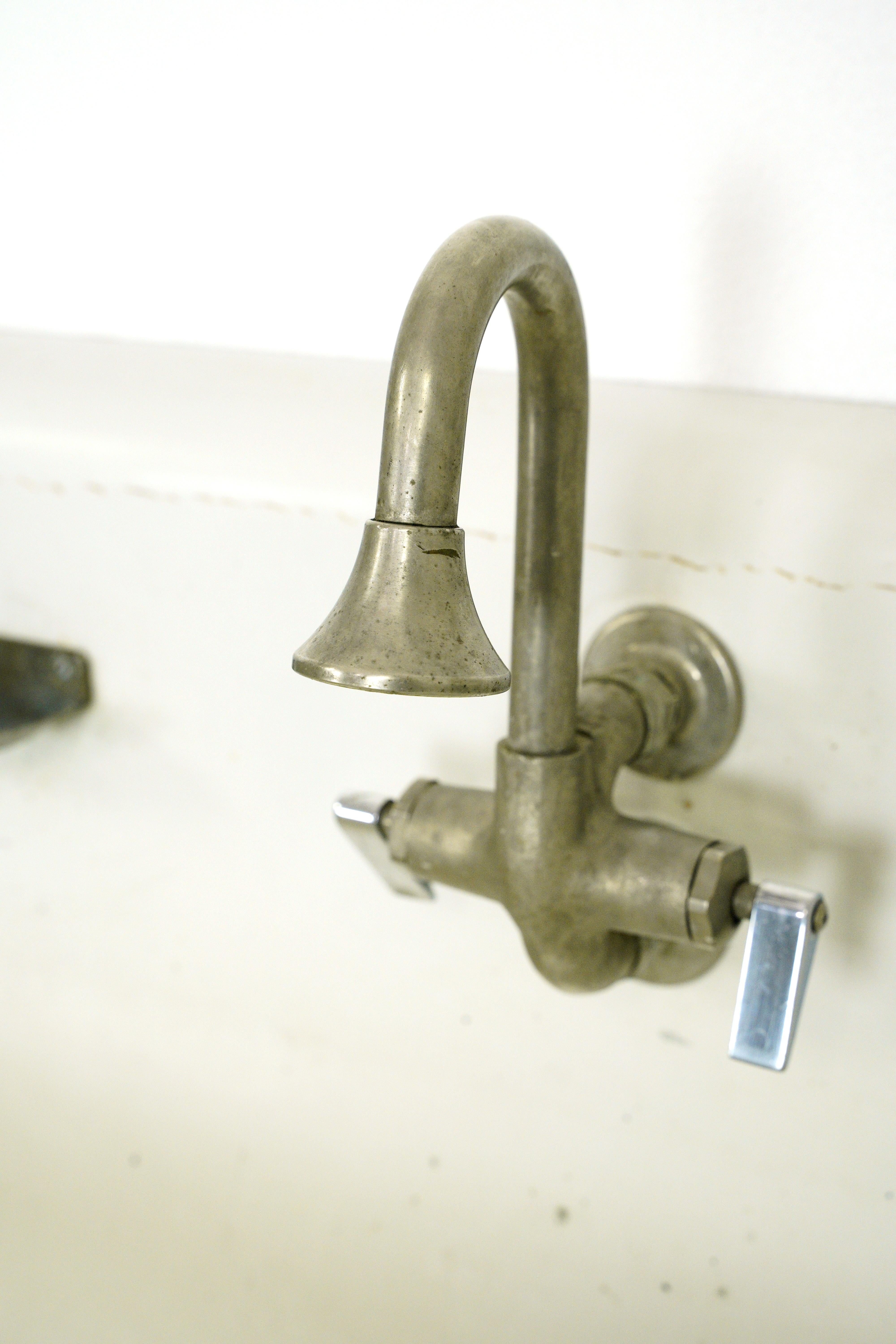 American Early 1900s Trough Gang Sink with Original Pedestal Legs