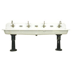 Early 1900s Trough Gang Sink with Original Pedestal Legs