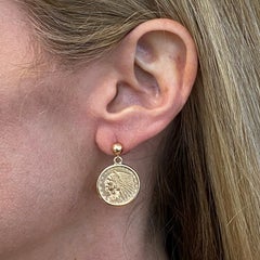 Early 1900's US $2.50 Indian Head Coin Drop Vintage Earrings