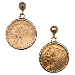 Early 1900's US $2.50 Indian Head Coin Drop Vintage Earrings