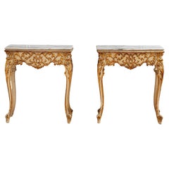 Tables de chevet italiennes de style vénitien peintes avec bois doré du début des années 1900
