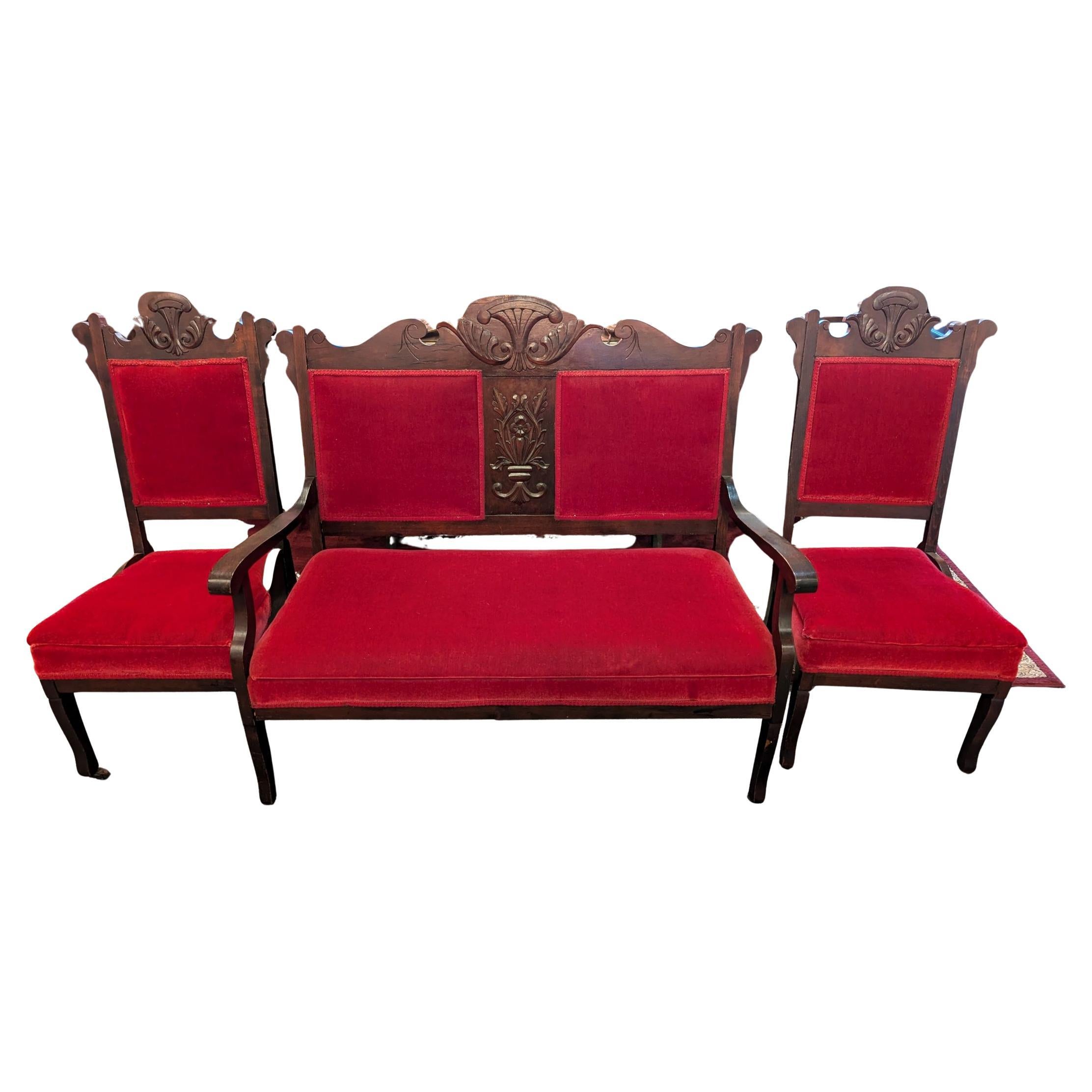 Early 1900s Victorian Parlor 3 Piece Set