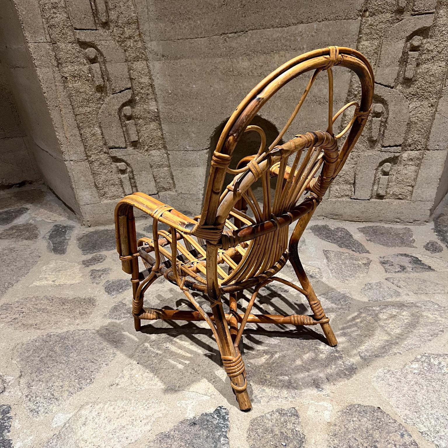 Early 1900s Vintage Children's Wicker Armchair Arched Rattan For Sale 1