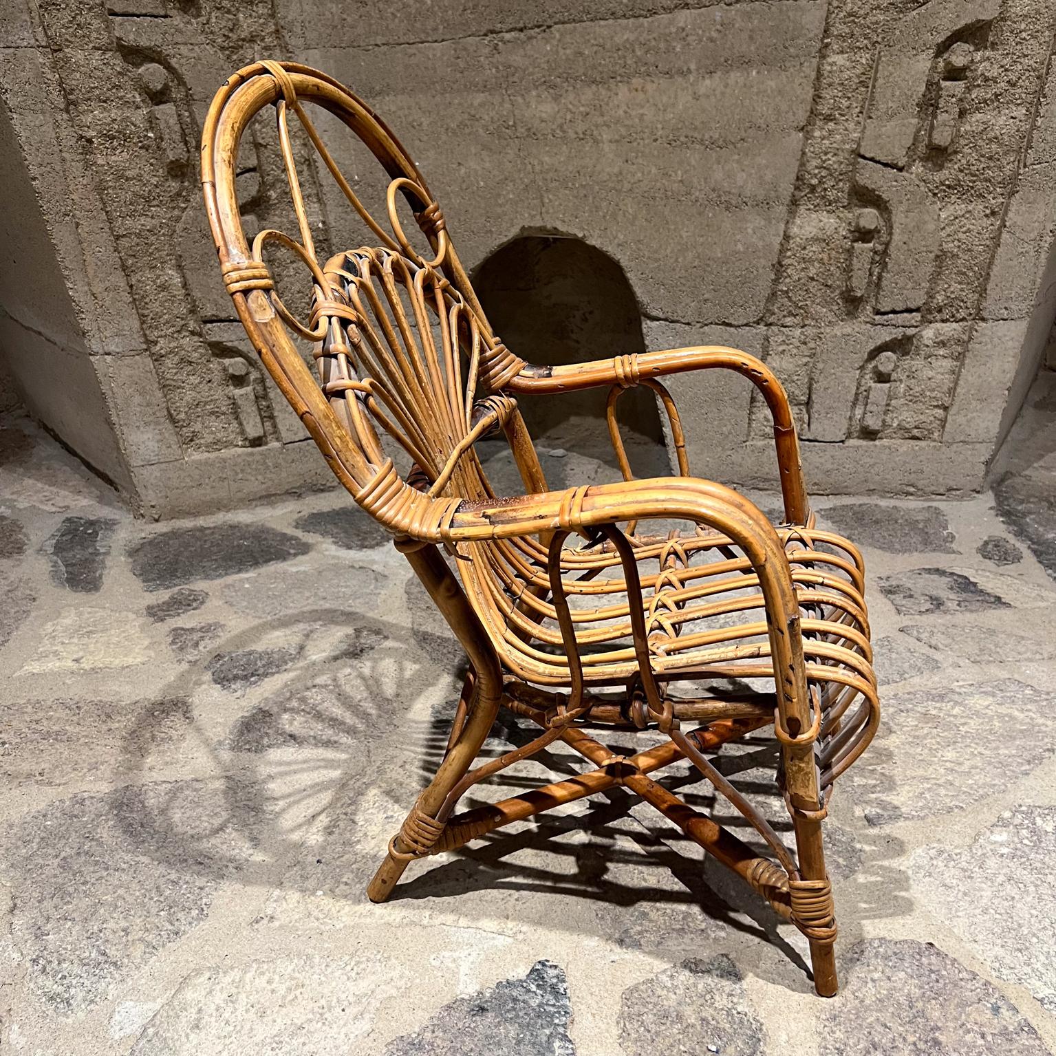 Early 1900s Vintage Children's Wicker Armchair Arched Rattan For Sale 4