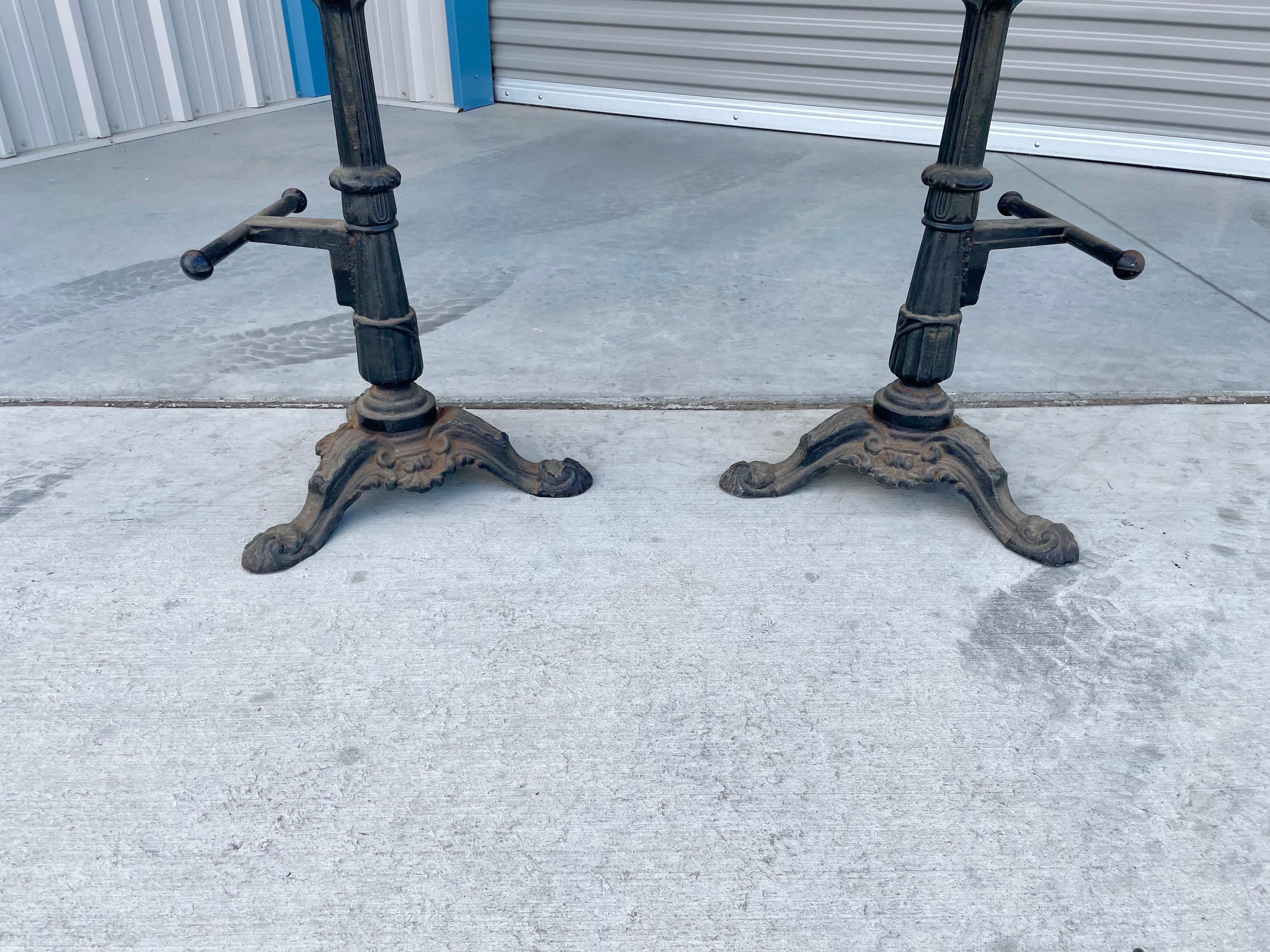 American Early 1900s Vintage Heavy Cast Iron Bar Stools- a Pair For Sale