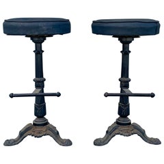 Early 1900s Vintage Heavy Cast Iron Bar Stools- a Pair