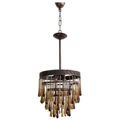 Early 1900s Waterfall Chandelier Dressed in Modern Colored Glass Teardrops
