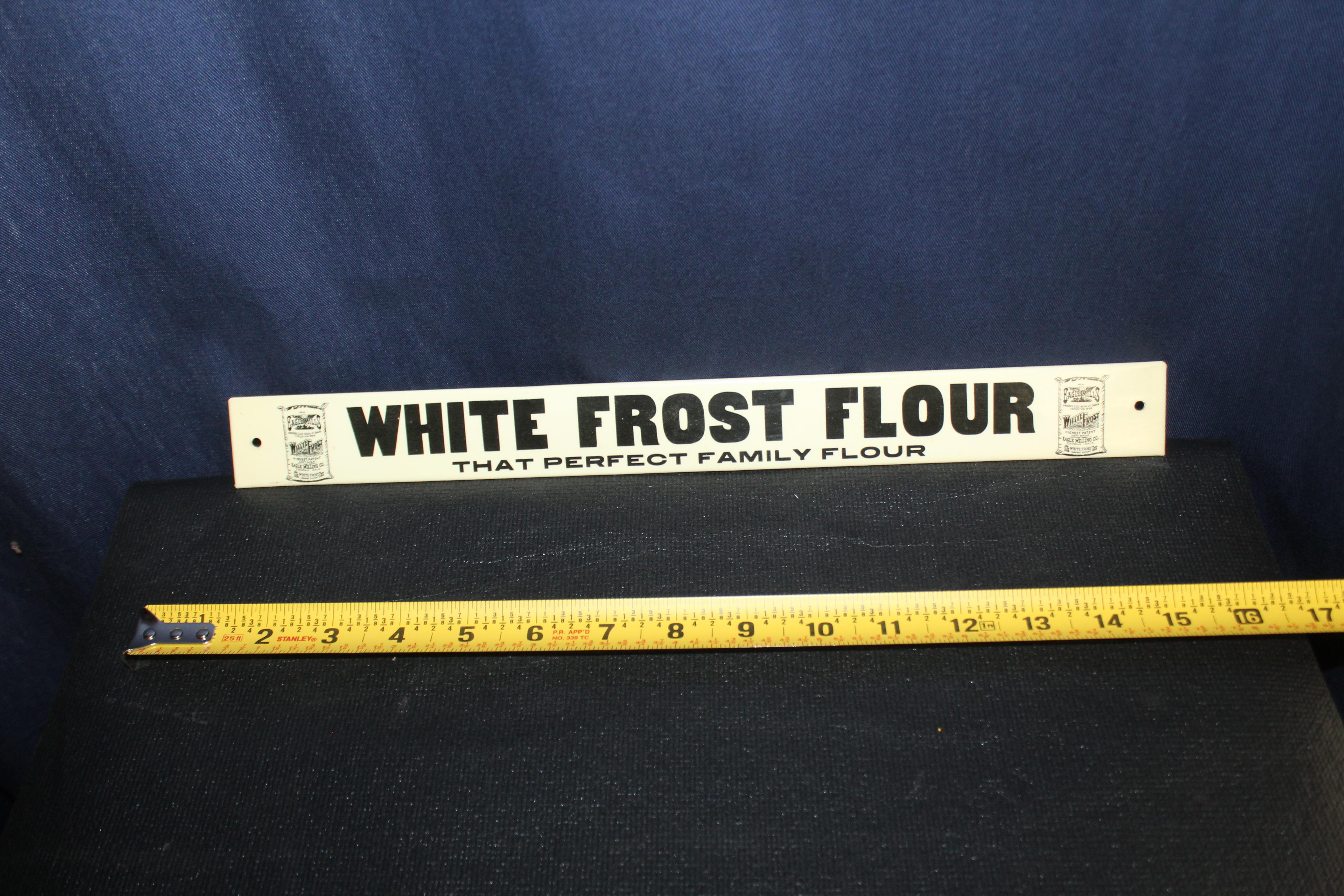 American Early 1900s White Frost Flour Eagle Mills Co. Tin Advertising Sign For Sale