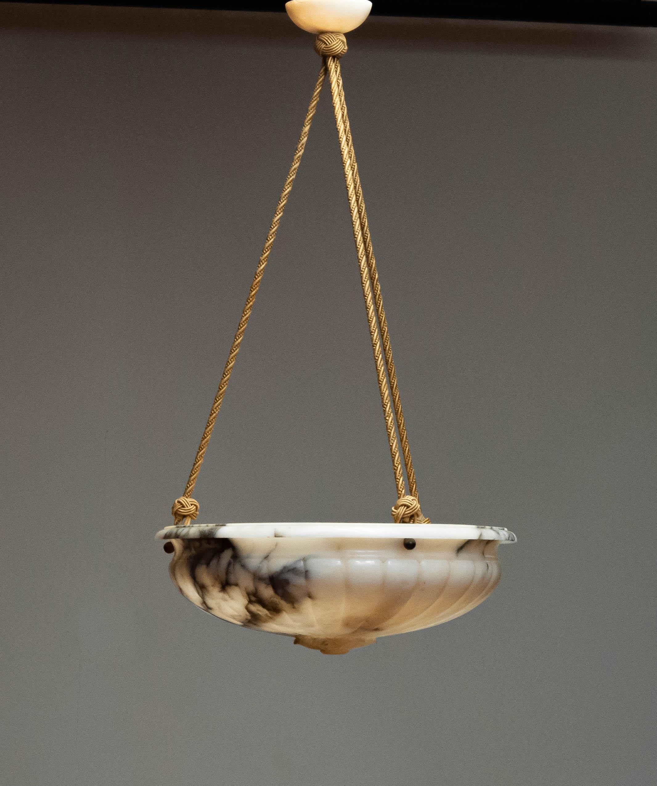 Early 1900s White With Black Accents Alabaster Up-Light Chandelier From Sweden For Sale 1