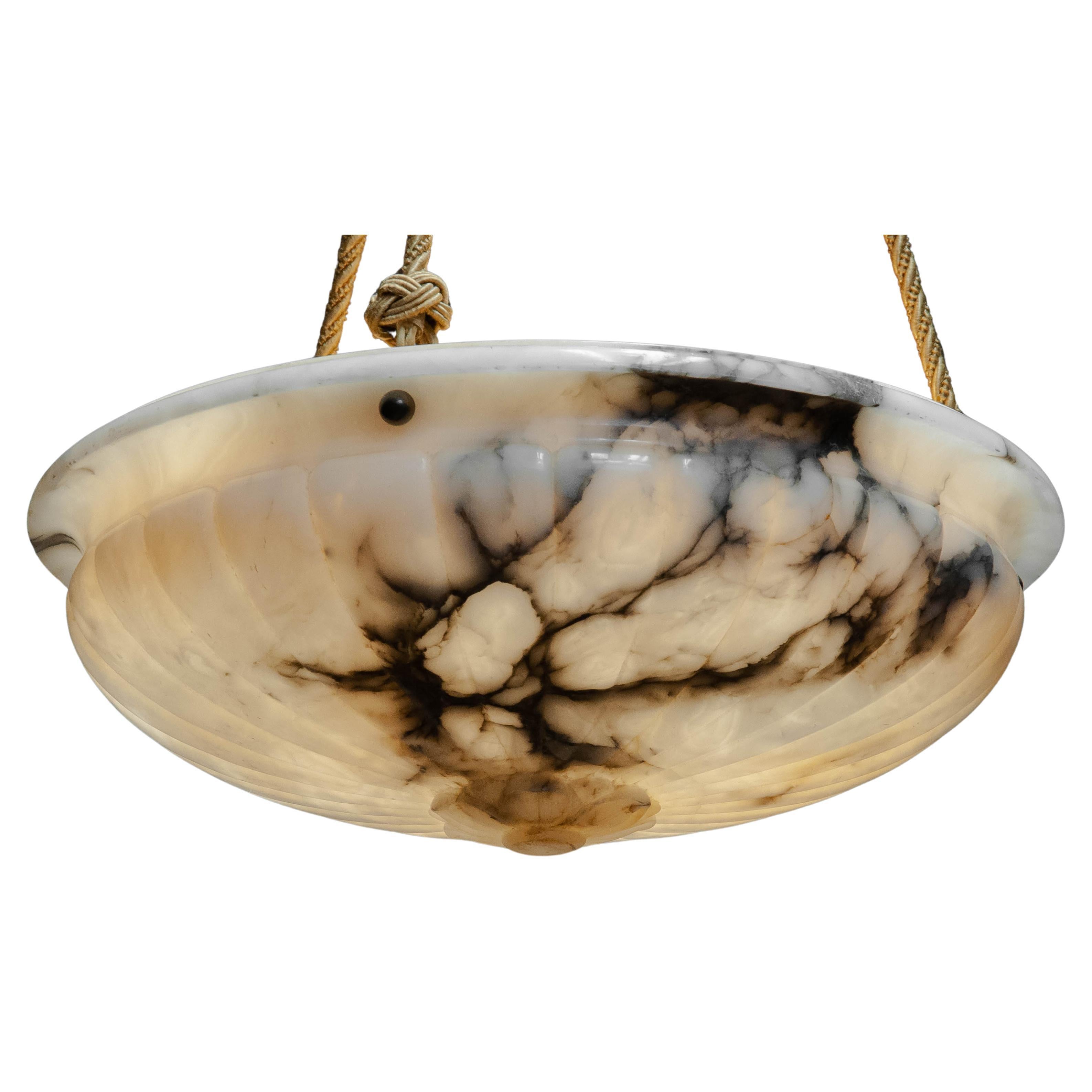 Early 1900s White With Black Accents Alabaster Up-Light Chandelier From Sweden
