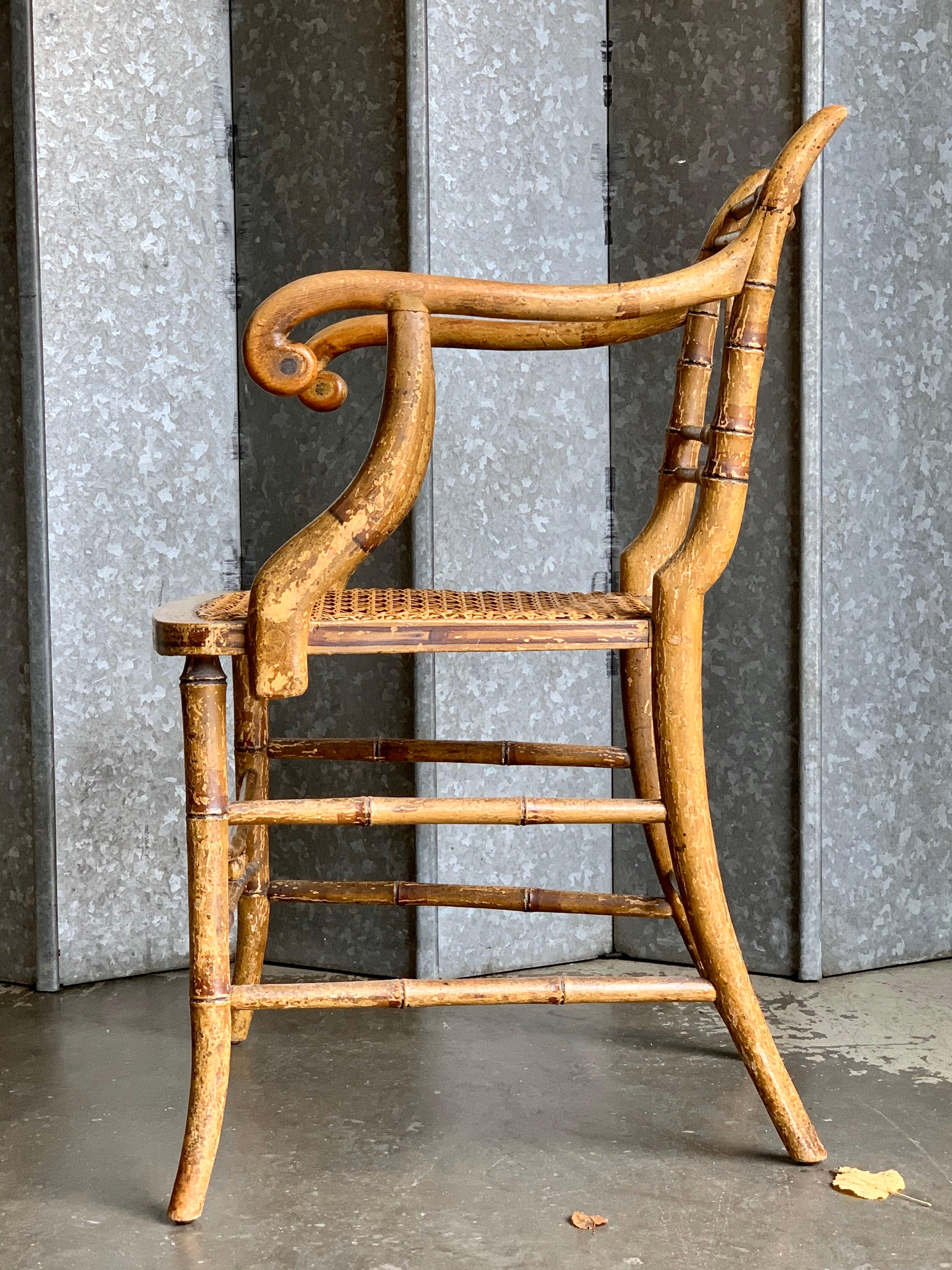 English Early 19th Century Regency Period Faux Bamboo Armchair with Cane Seat For Sale