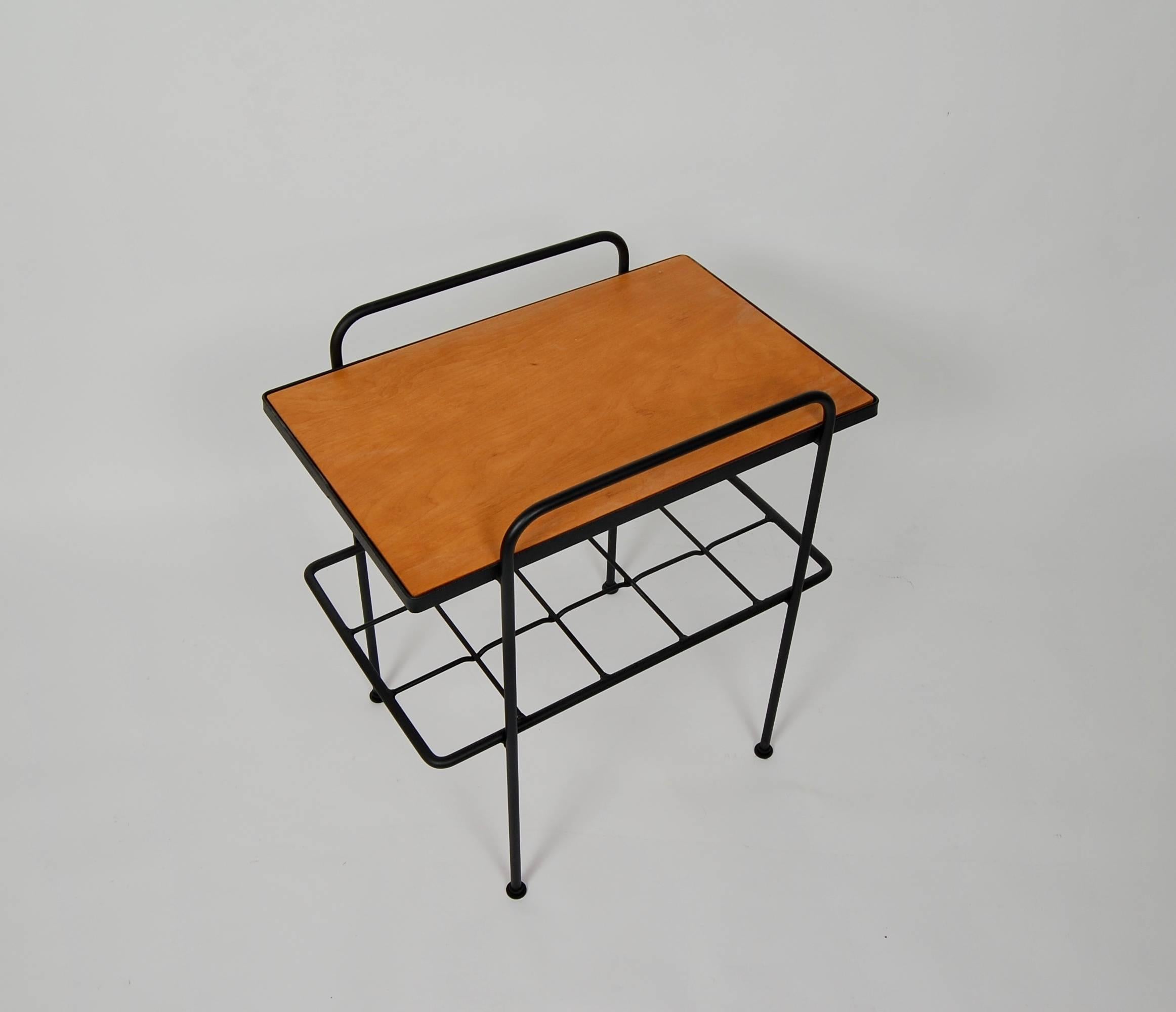 Lacquered Early 1905s California Mid-Century Modern Iron and Wood End Table by Inco