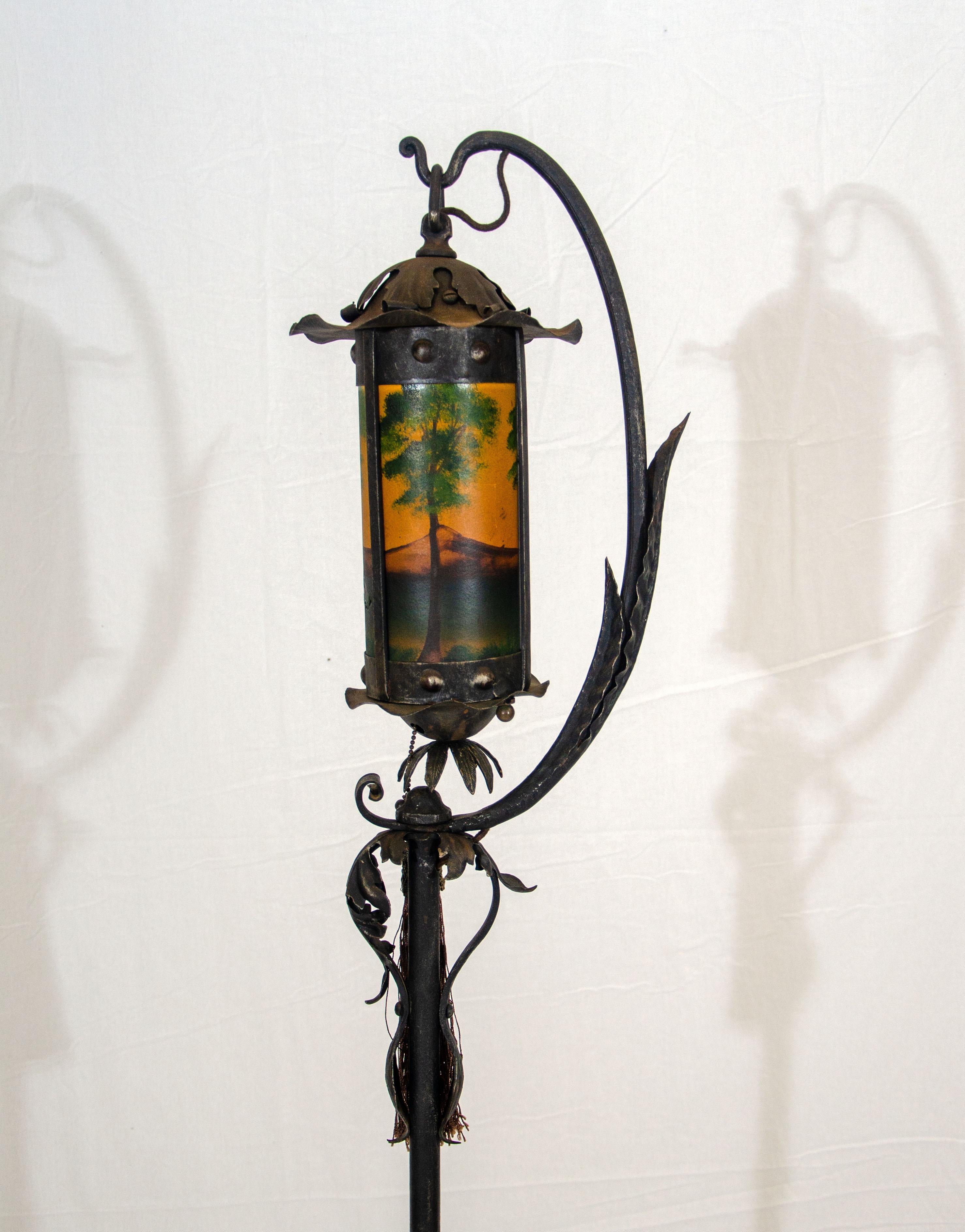 Early 1900's Wrought Iron Floor Lamp In Good Condition For Sale In Crockett, CA